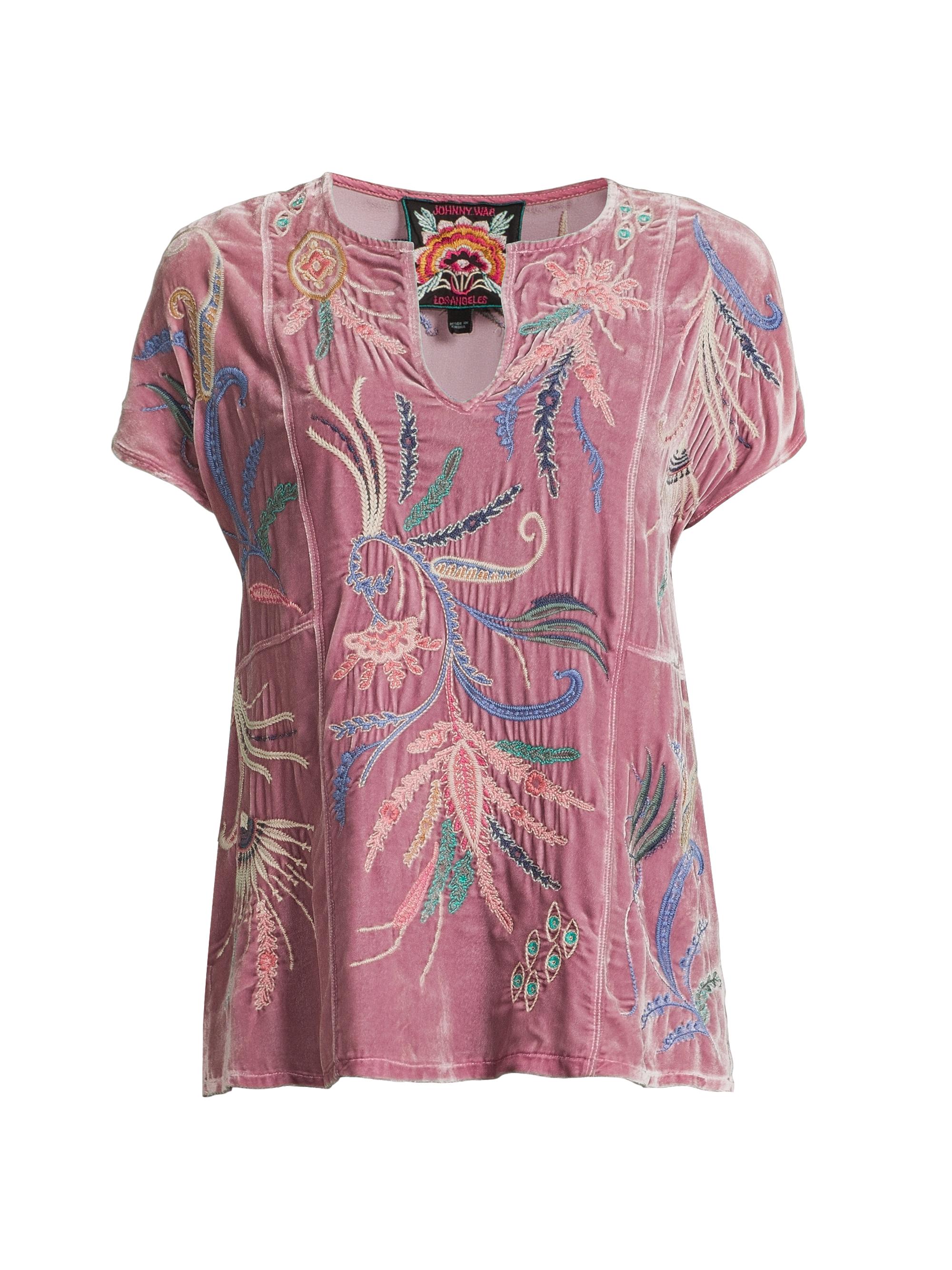 Johnny Was Women's Easy Embroidered Velvet Shirt - Dusty Rose