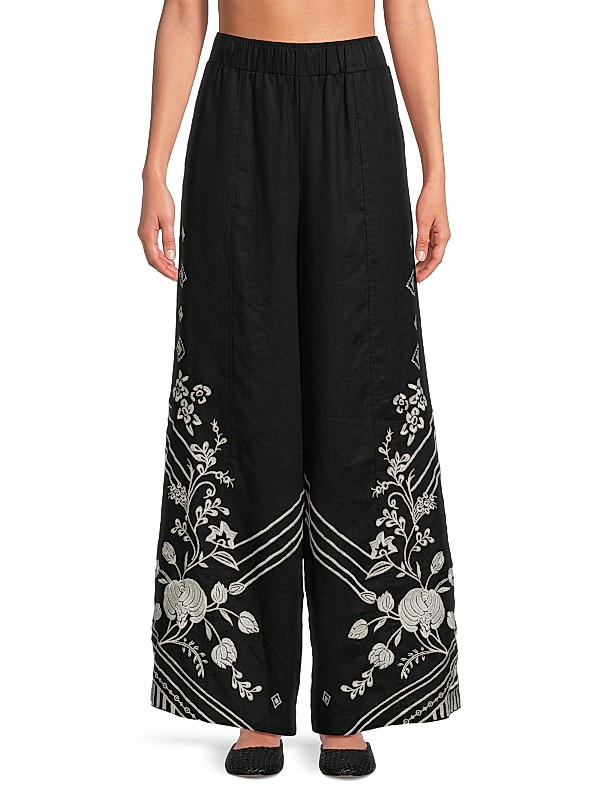 Shop Johnny Was Seamed Embroidered Linen Pants | Saks Fifth Shop Johnny Was Seamed Embroidered Linen Pants | Saks Fifth