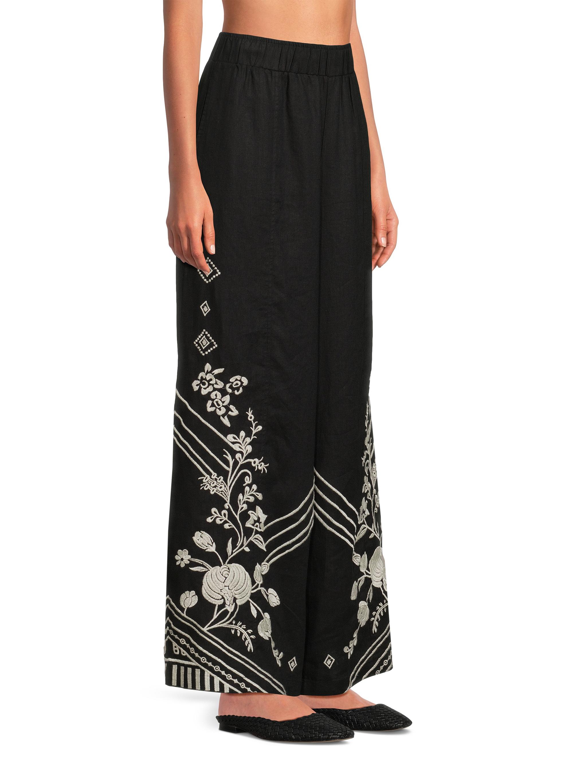 Johnny Was Seamed Embroidered Linen Pants | Saks Fifth Avenue