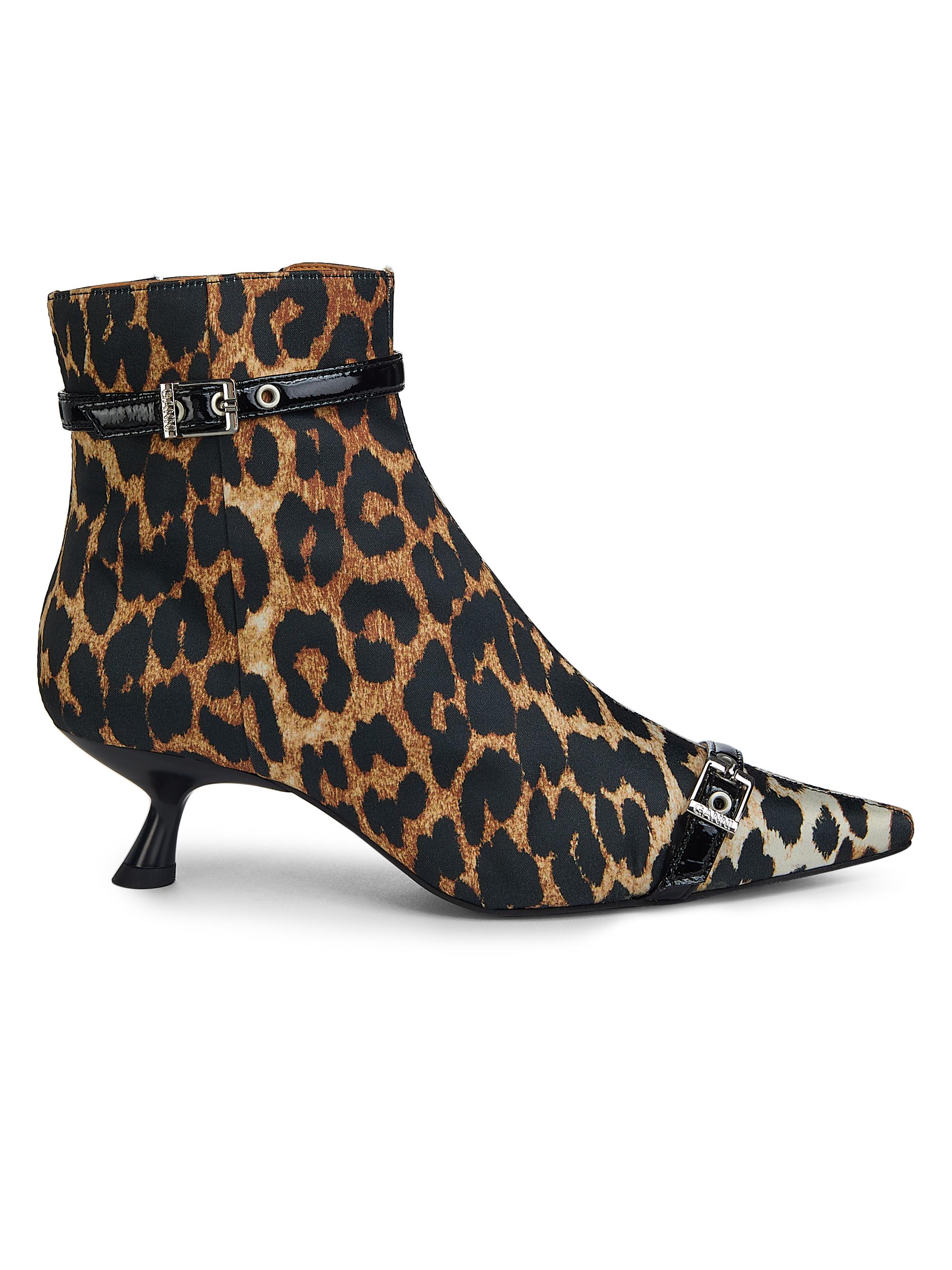 Ganni Women's Eyelets 50MM Satin Kitten-Heel Boots - Leopard