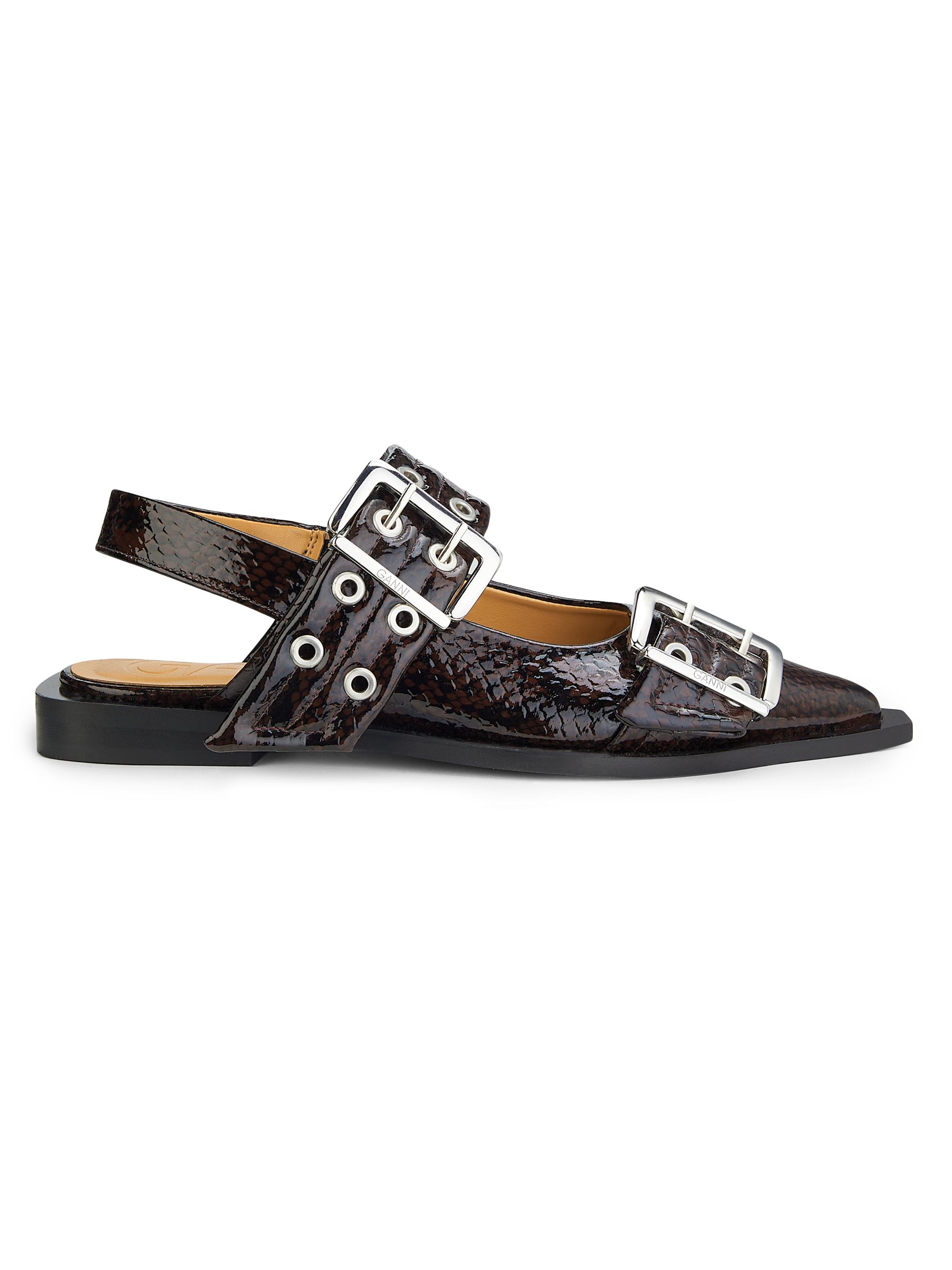 Ganni Chunky Buckle Snake-Embossed Slingback Flats | Saks
