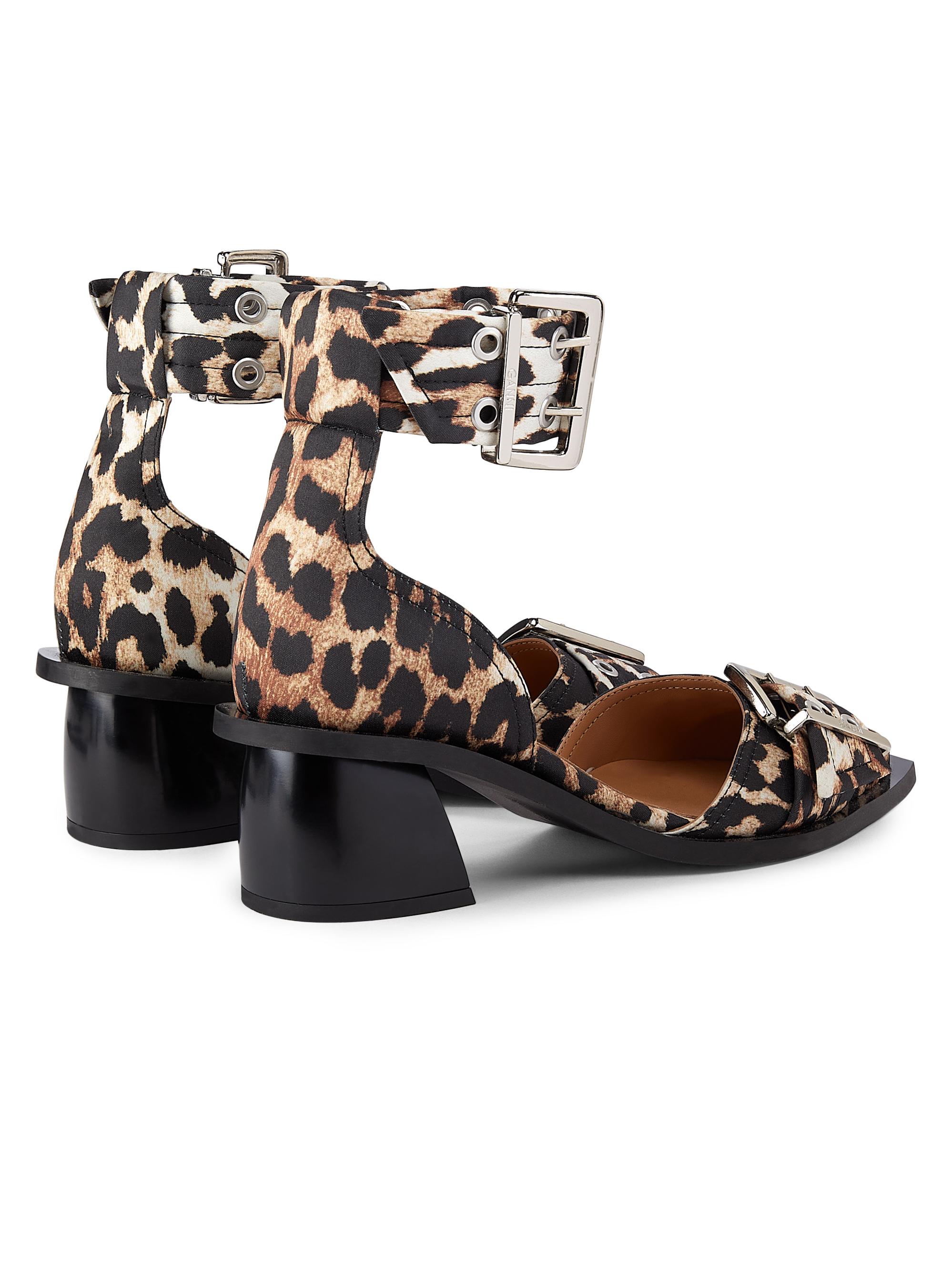 Ganni Leopard Print Satin Buckle Pumps Saks Fifth Avenue