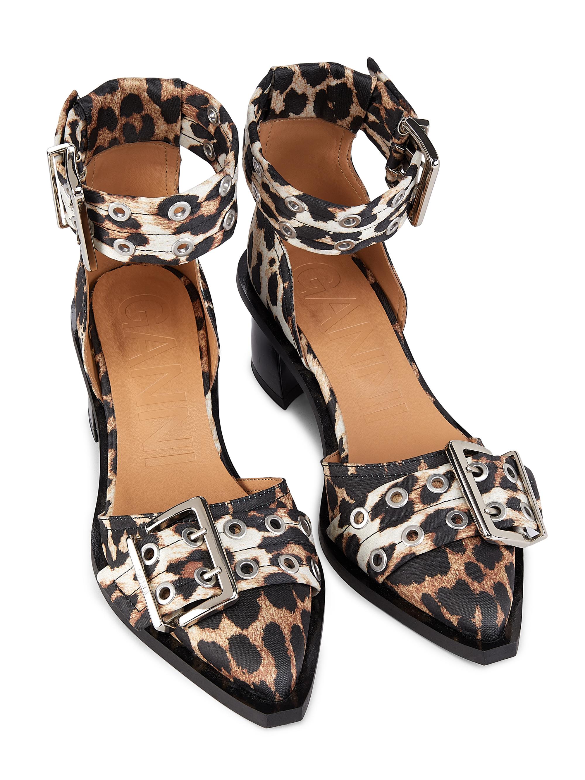 Ganni Leopard Print Satin Buckle Pumps | Saks Fifth Avenue