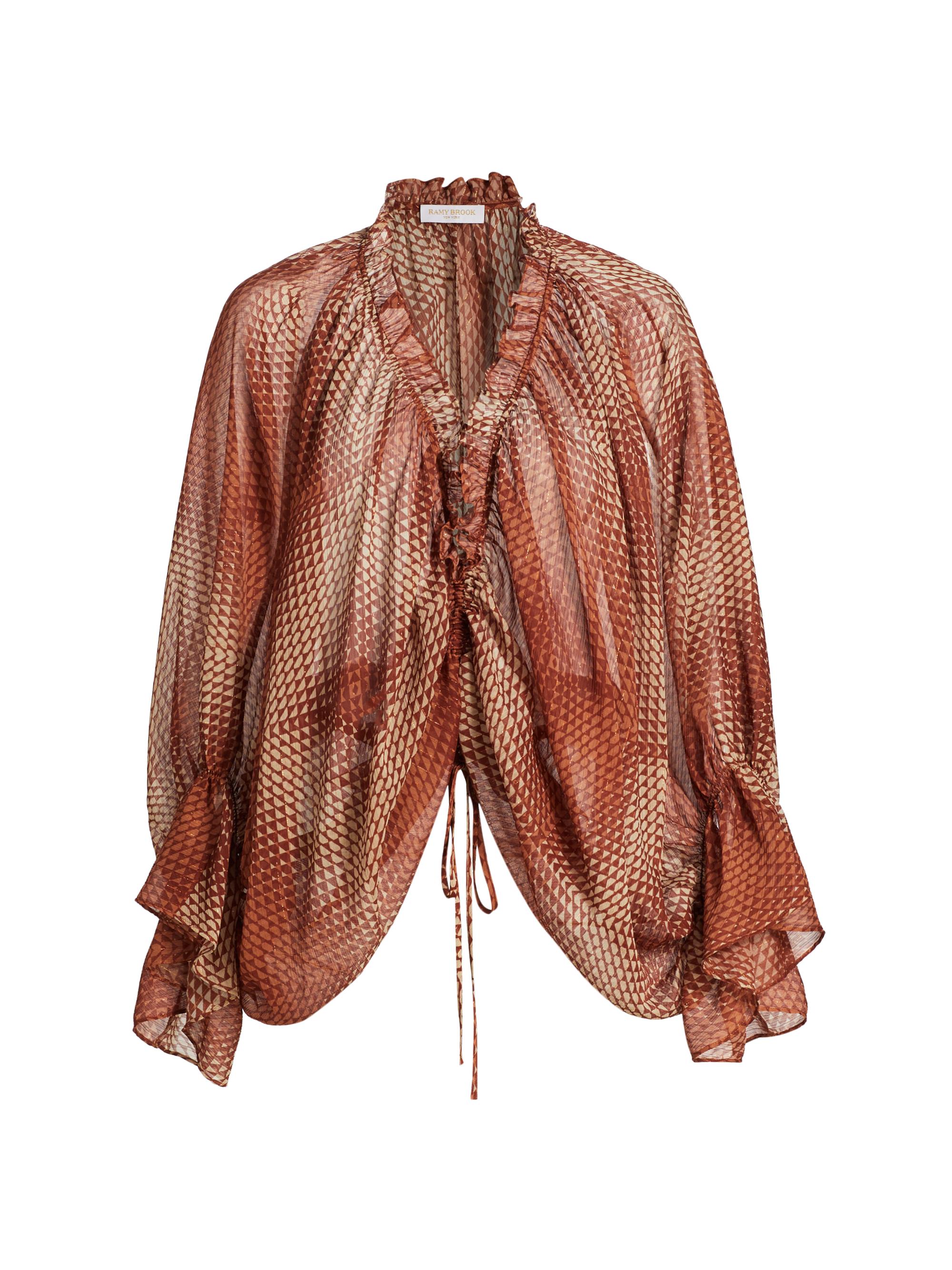 Ramy Brook Women's Susanna Ruched Blouse - Saddle Geometric