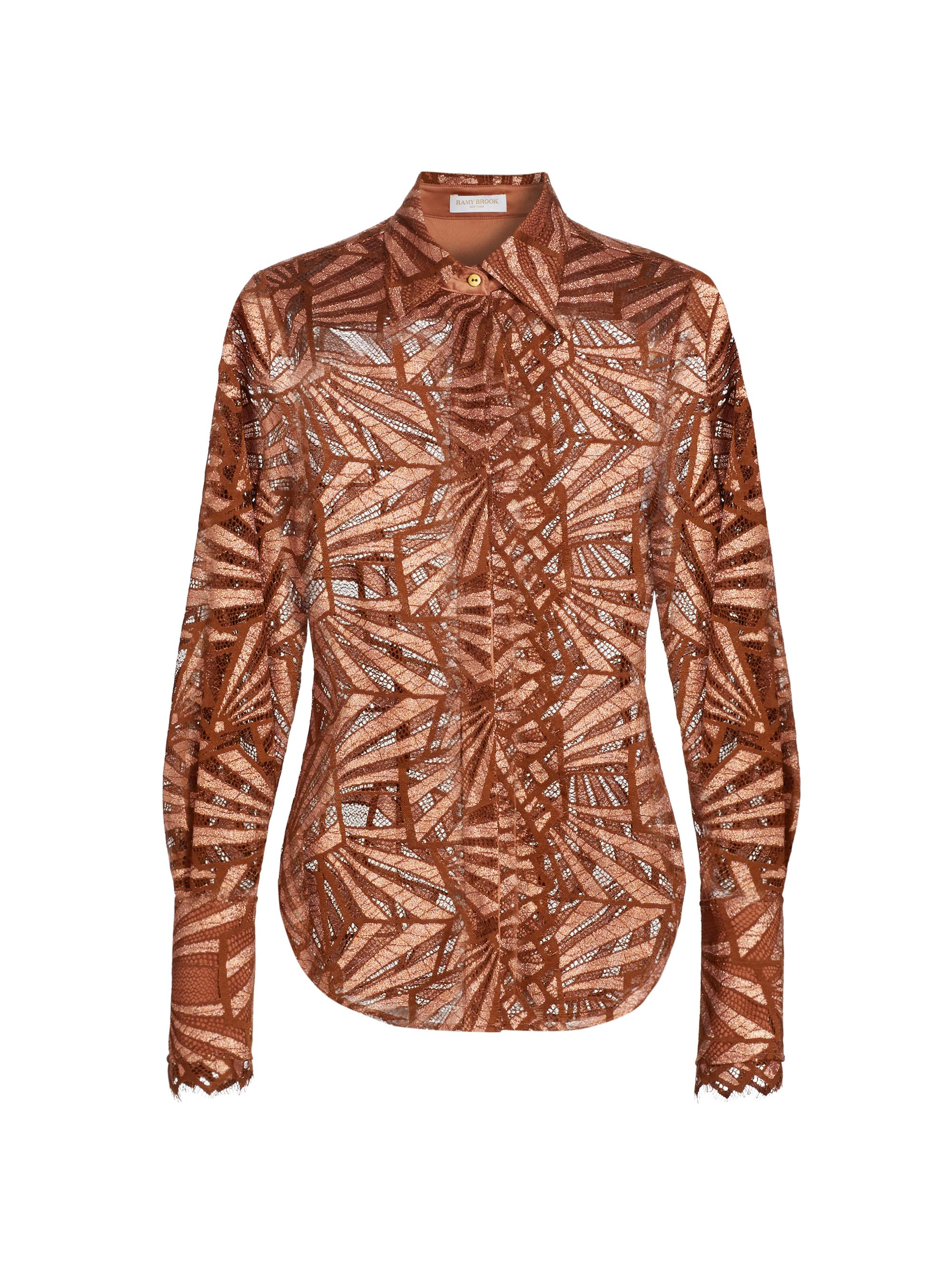 Ramy Brook Women's Priscilla Abstract Satin Shirt - Bronze Lace