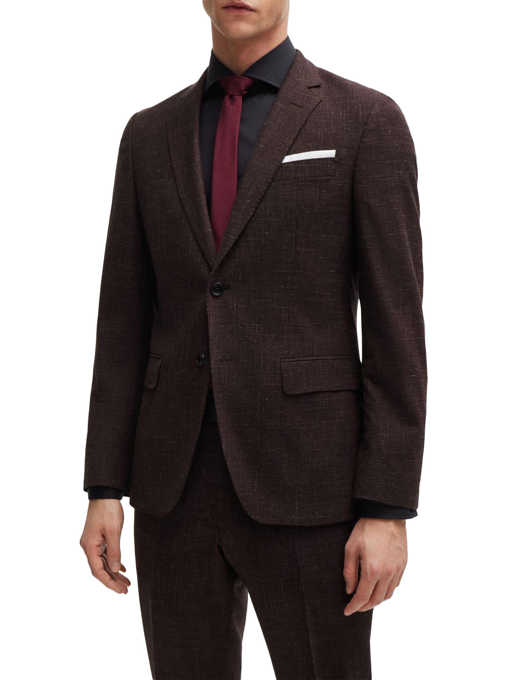 BOSS Men's Slim Fit Jacket in Virgin Wool and Linen - Red