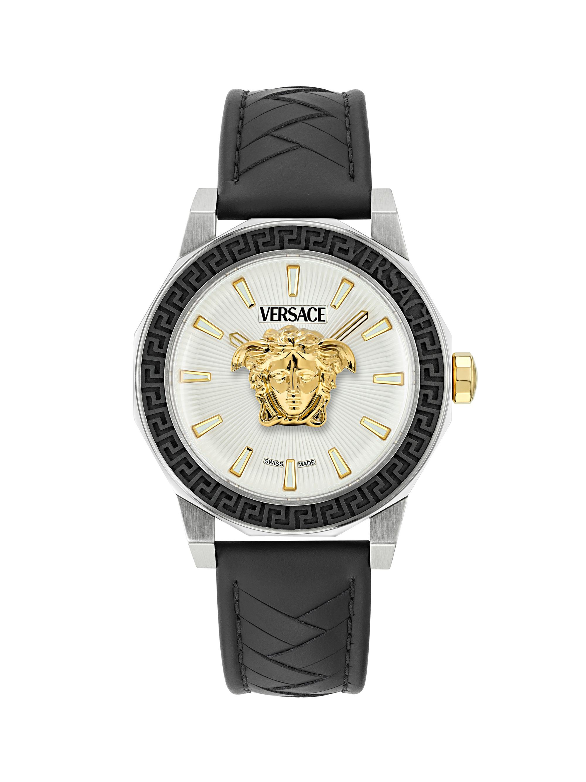 Versace Men's Medusa Deco Leather-Strap Watch - Stainless Steel