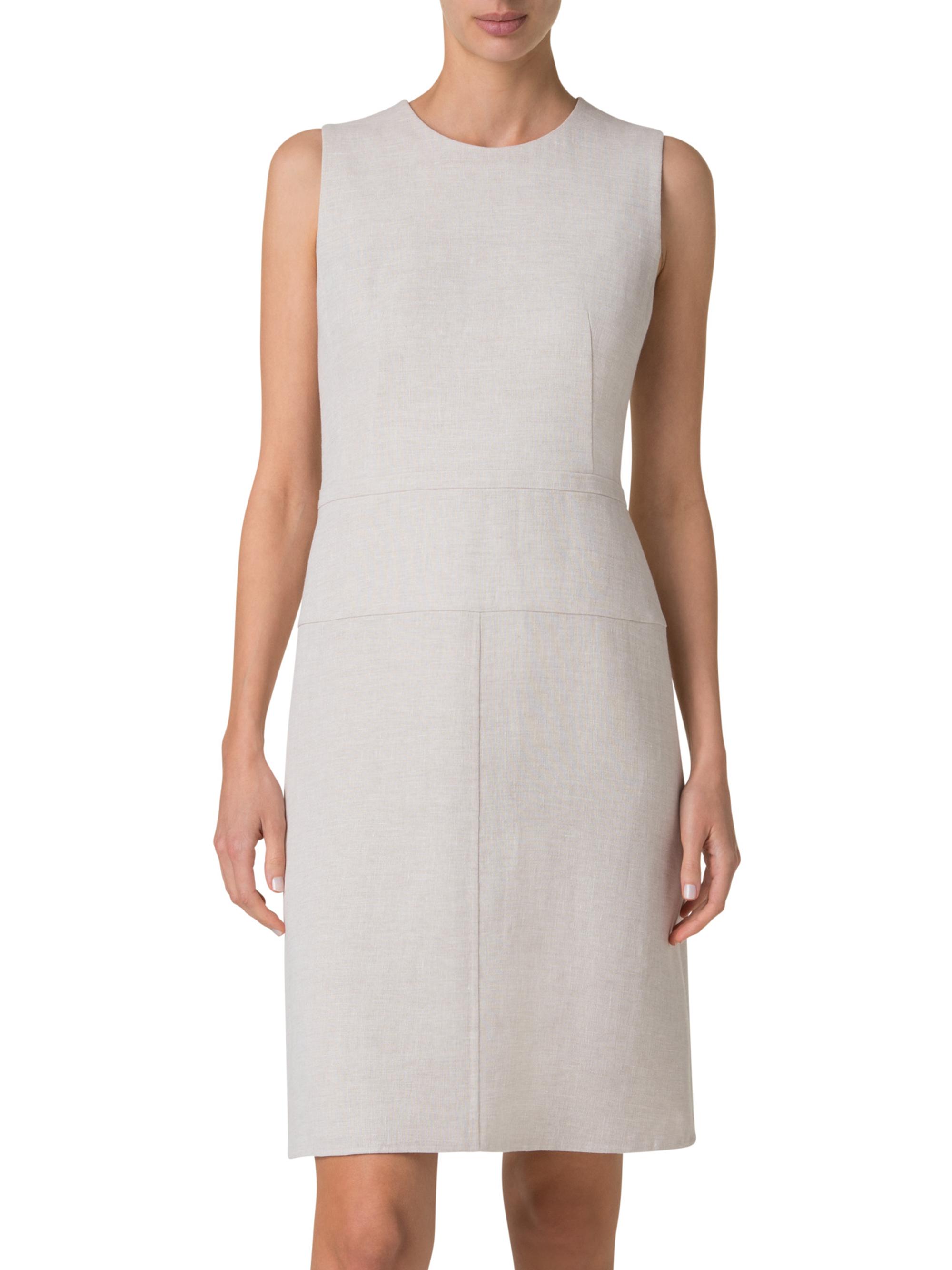 Akris Linen-Blend Sleeveless A-Line Midi-Dress - Greige | Vtir