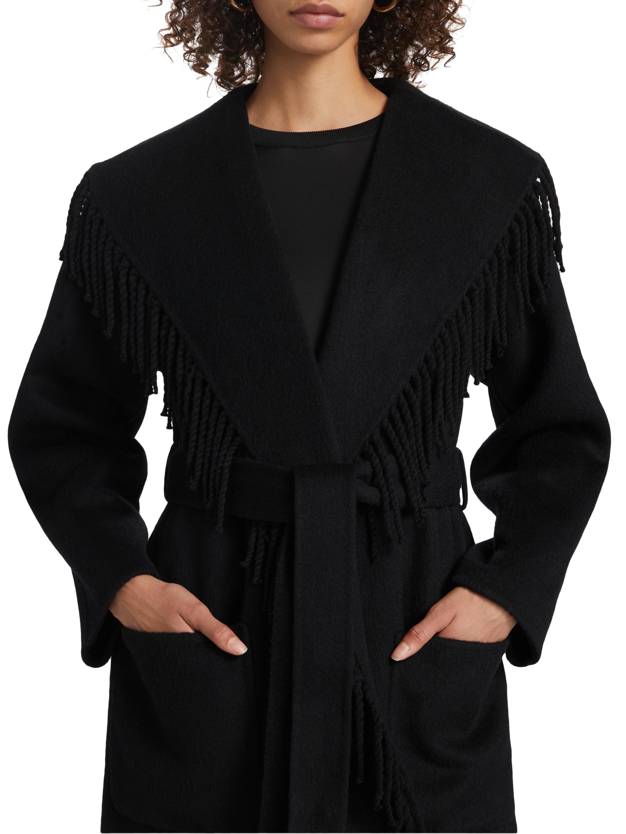 SIMKHAI Carrie Fringed Wool-Blend Coat | Saks Fifth Avenue