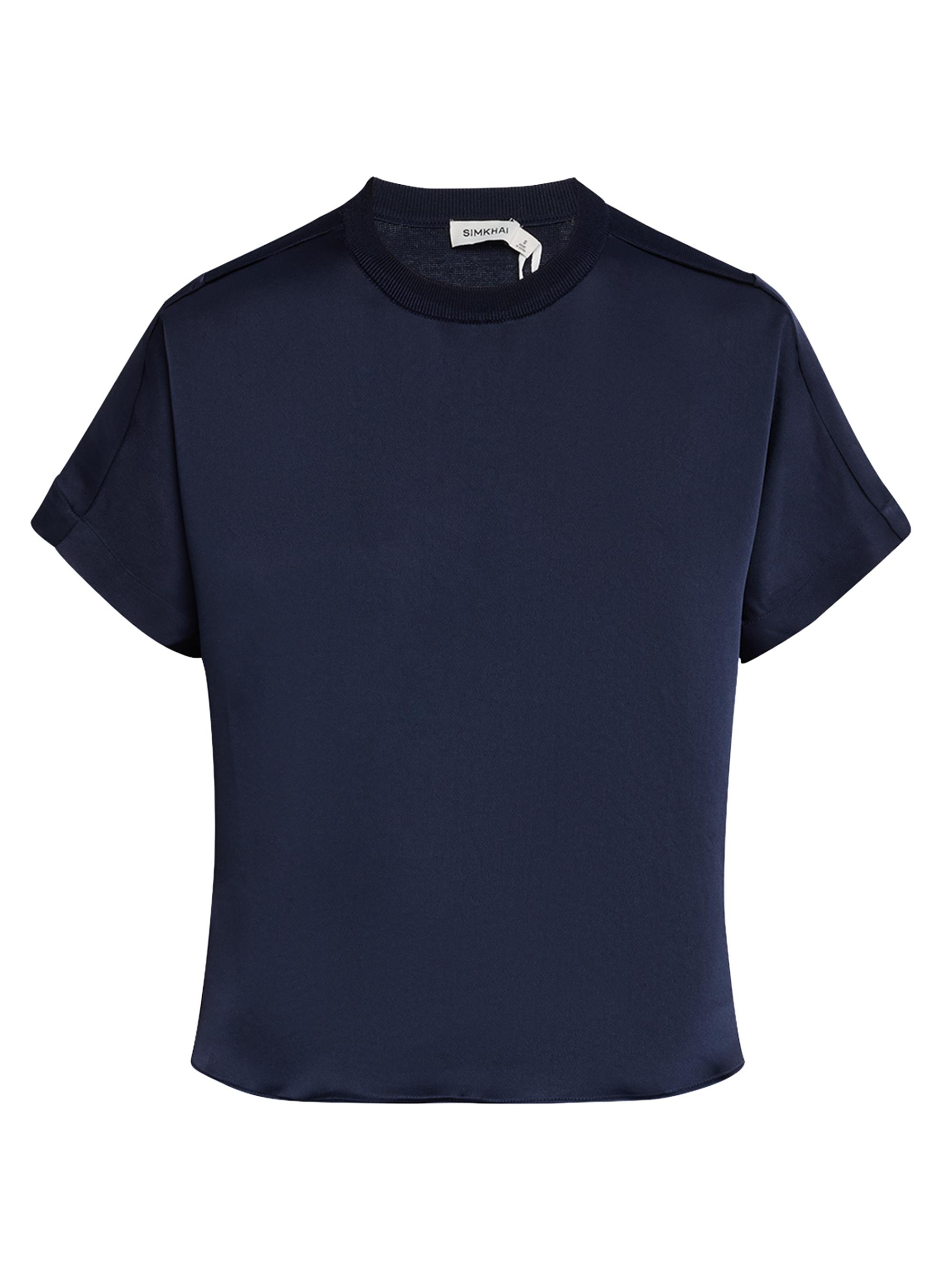 SIMKHAI Women's Addy Knit-Back T-Shirt - Dark Blue | Thumbnail 6