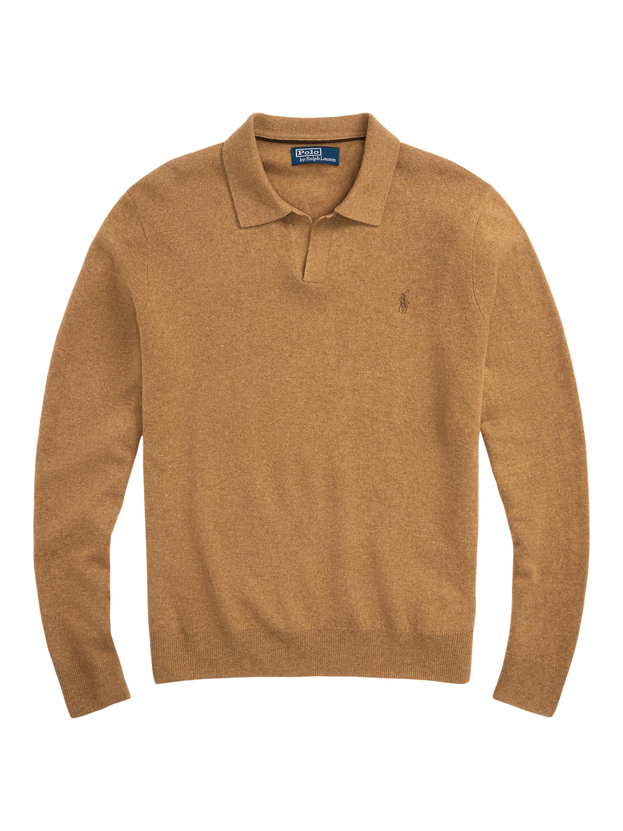 Polo Ralph Lauren Men's Wool Johnny Collar Sweater - Latte Brown Heather