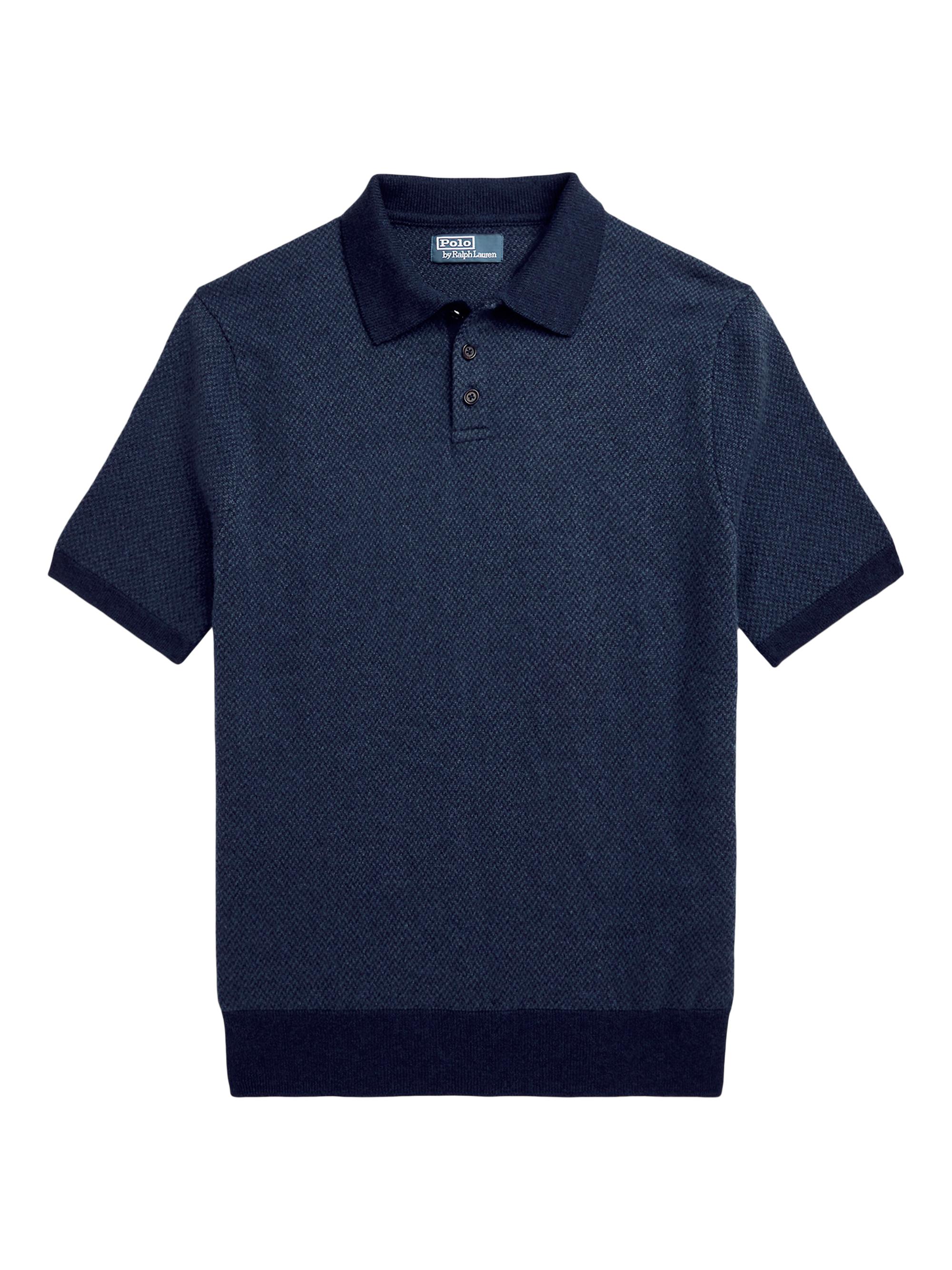 Polo Ralph Lauren Men's Herringbone Jacquard-Knit Wool Polo Sweater - Navy Combo