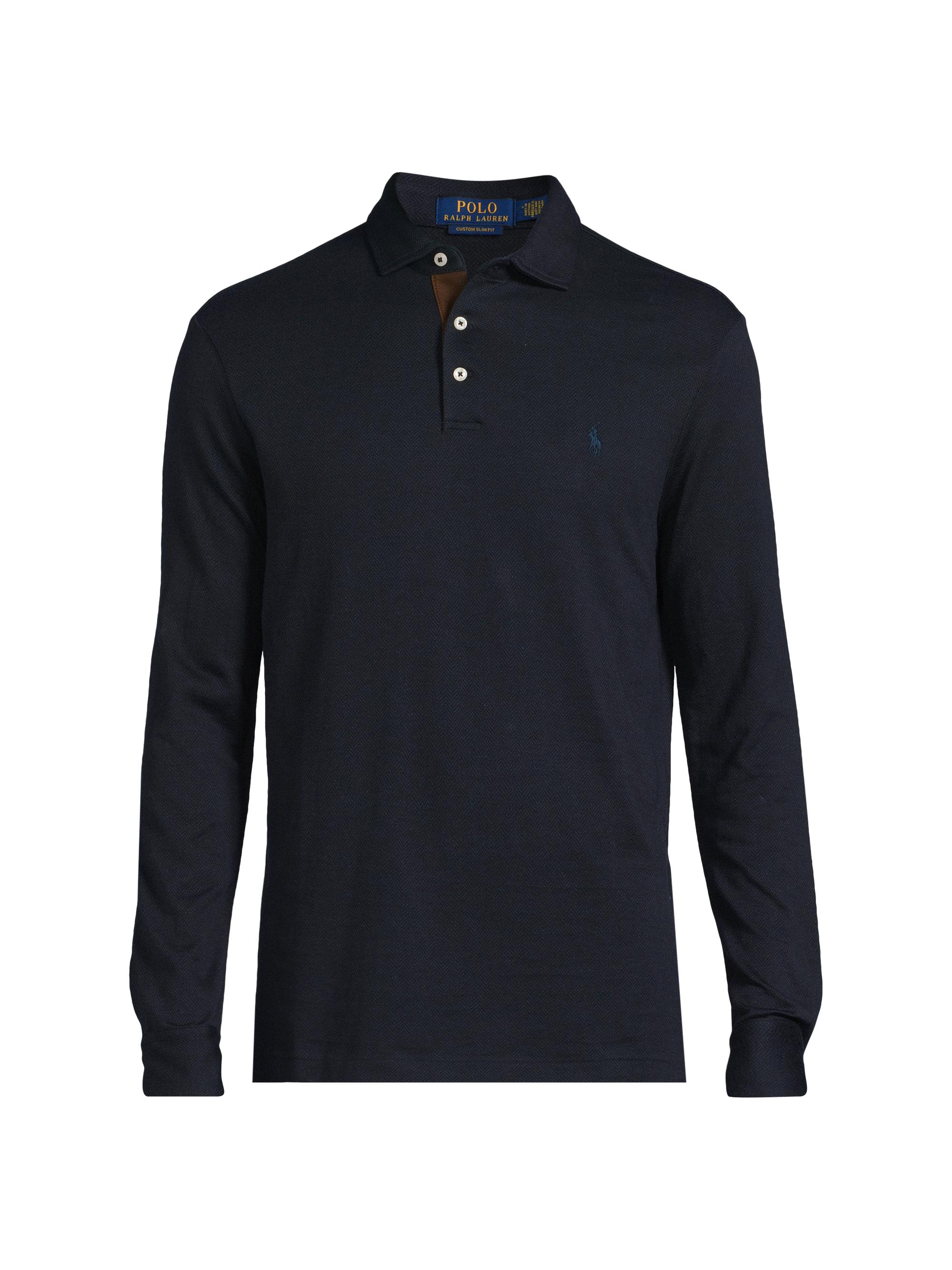 Polo Ralph Lauren Men's Herringbone Jersey Long-Sleeve Polo Shirt - Herring Jacquard Navy