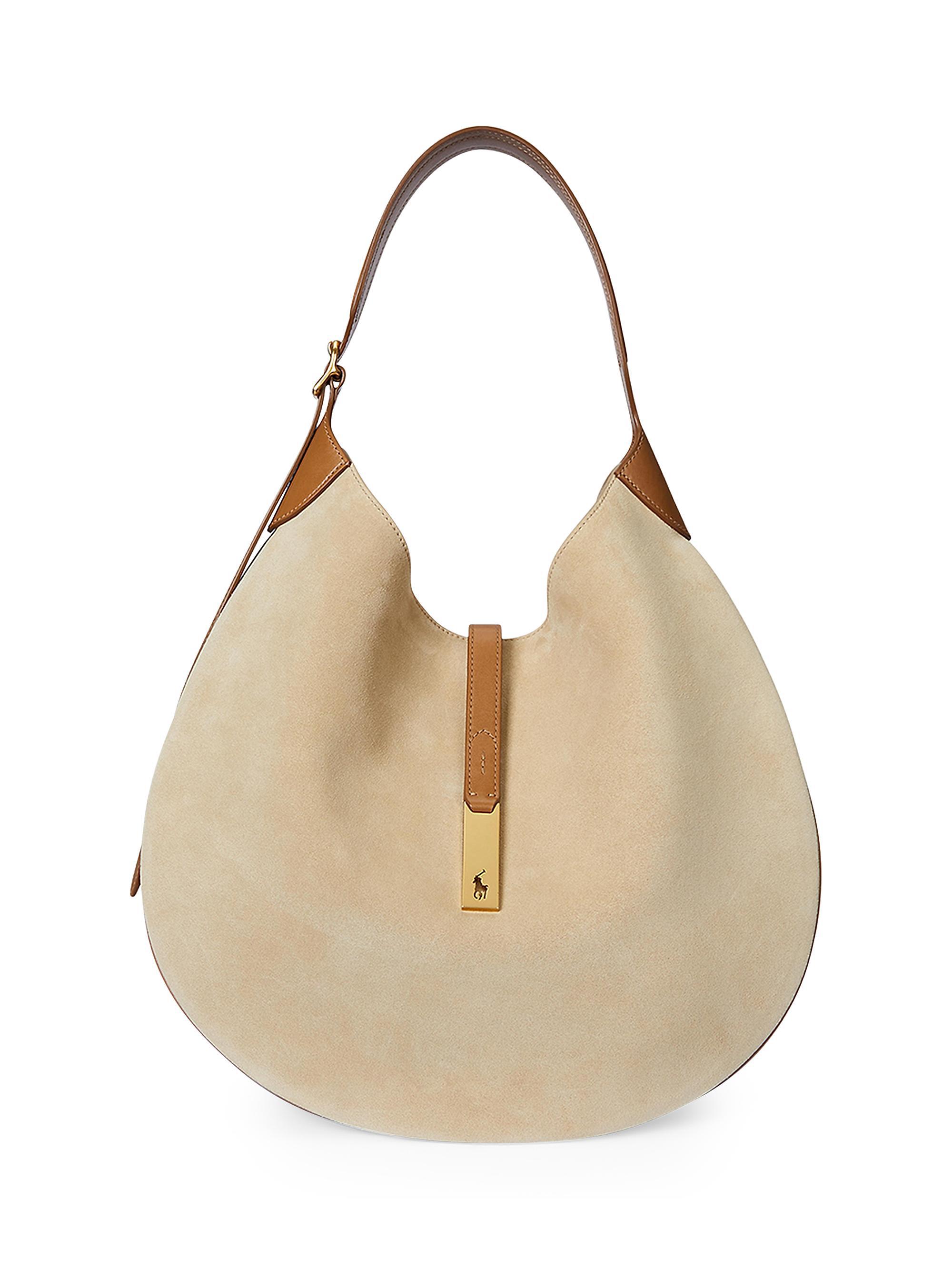 Polo Ralph Lauren Women's  Polo ID Suede Shoulder Bag - Light Beige