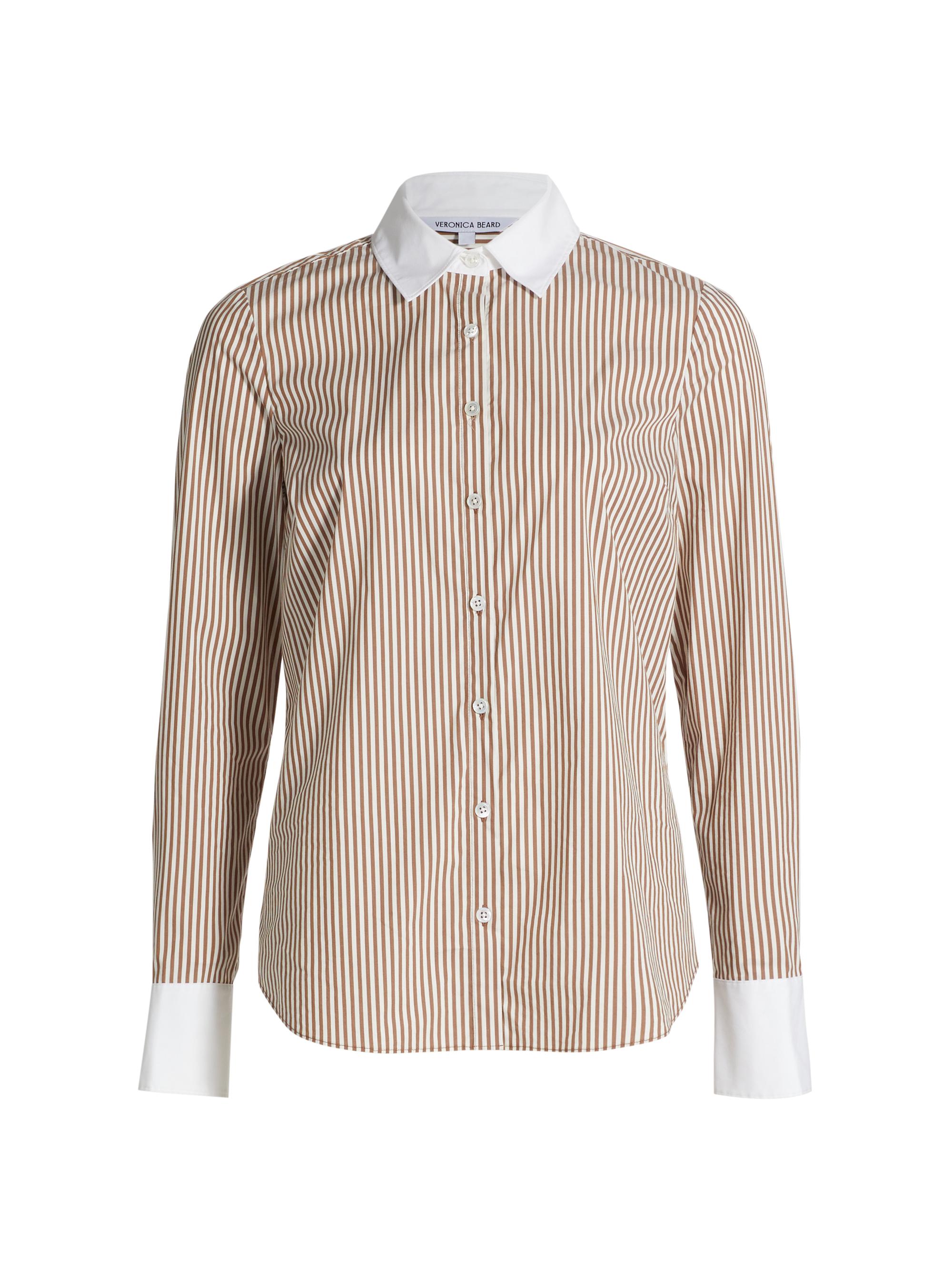 Veronica Beard Women's Marisol Striped Cotton-Blend Long-Sleeve Shirt - Deep Ochre White