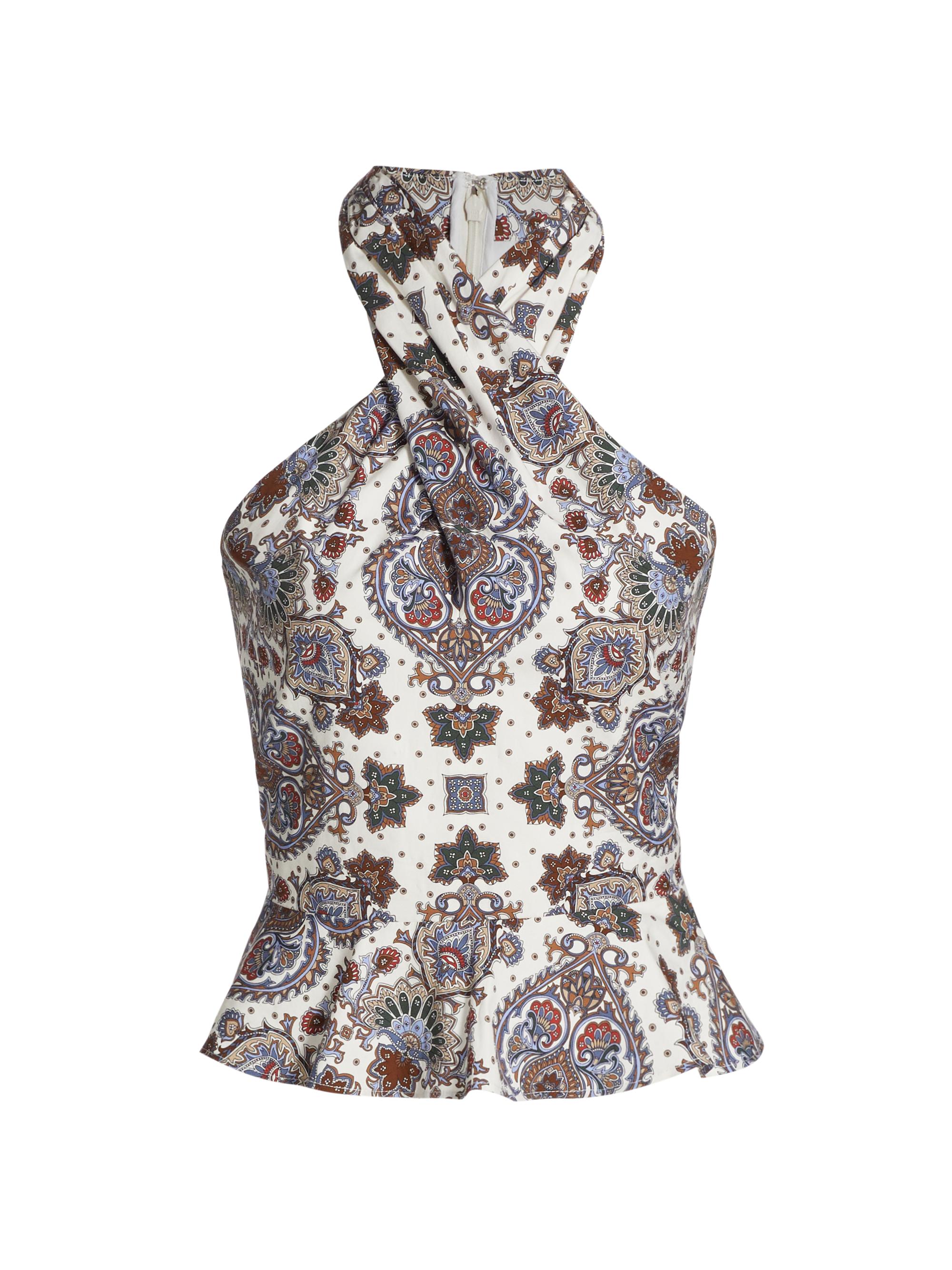 Veronica Beard Women's Drey Paisley Cotton-Blend Halterneck Top - Off White Multi