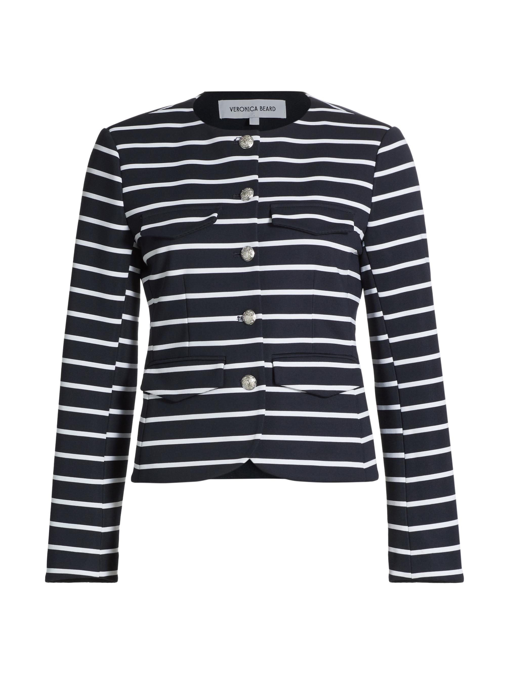 Veronica Beard Women's Kensington Striped Knit Button-Up Jacket - Navy White