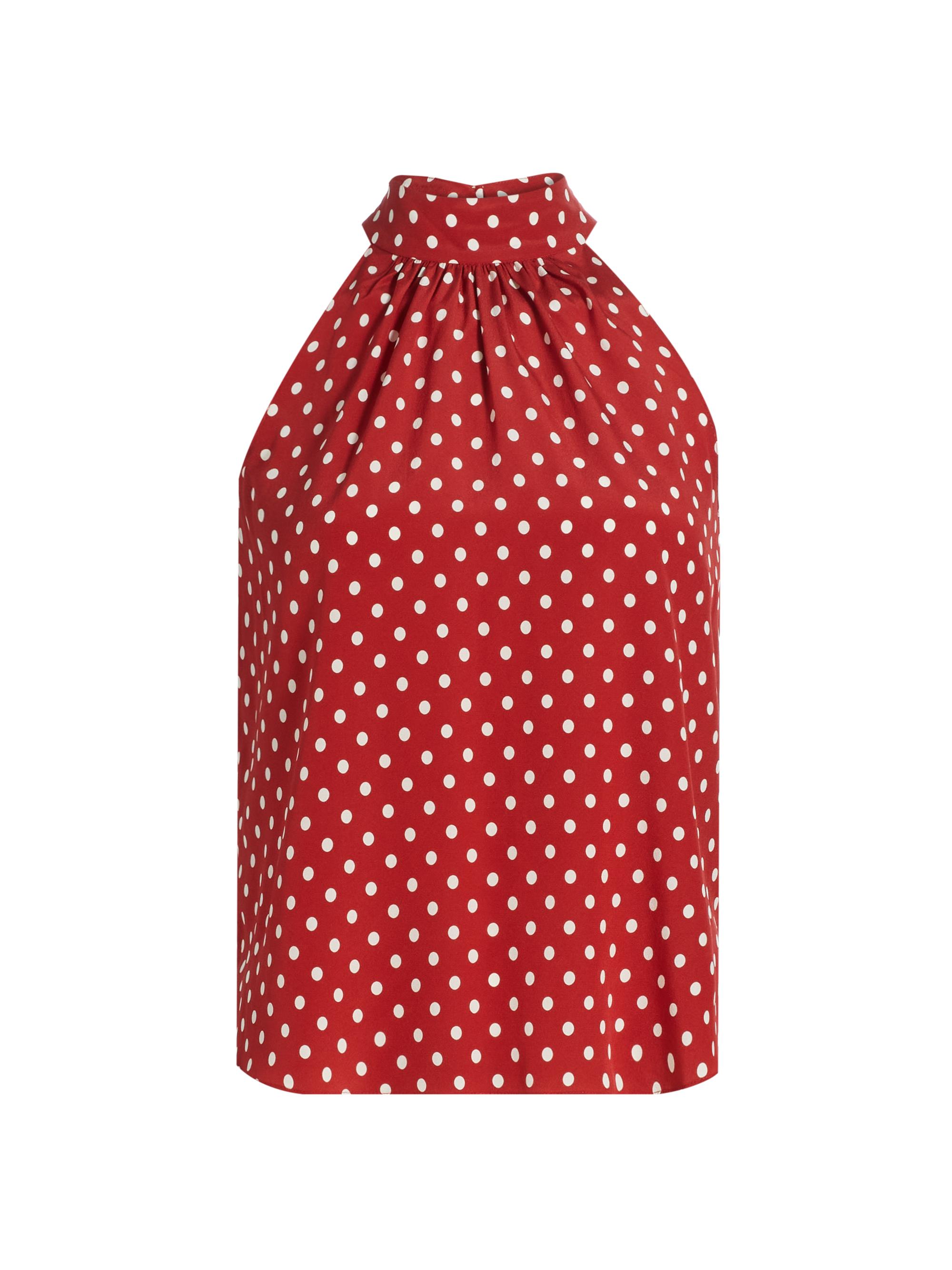 Veronica Beard Women's Kovi Polka Dot Silk-Blend Halterneck Top - Brick Red Ecru