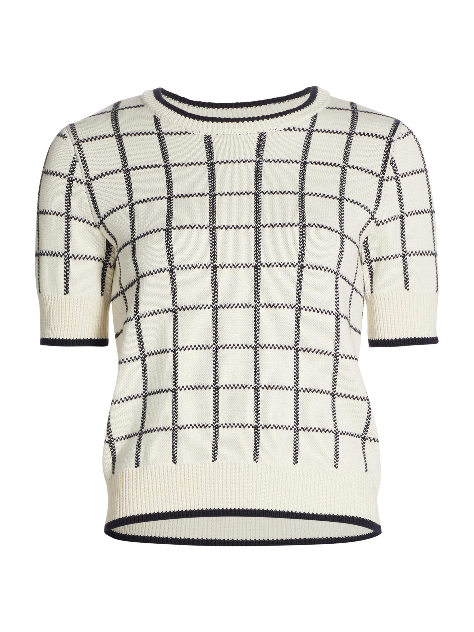 Veronica Beard Women's Krissa Plaid Cotton Sweater -  Navy