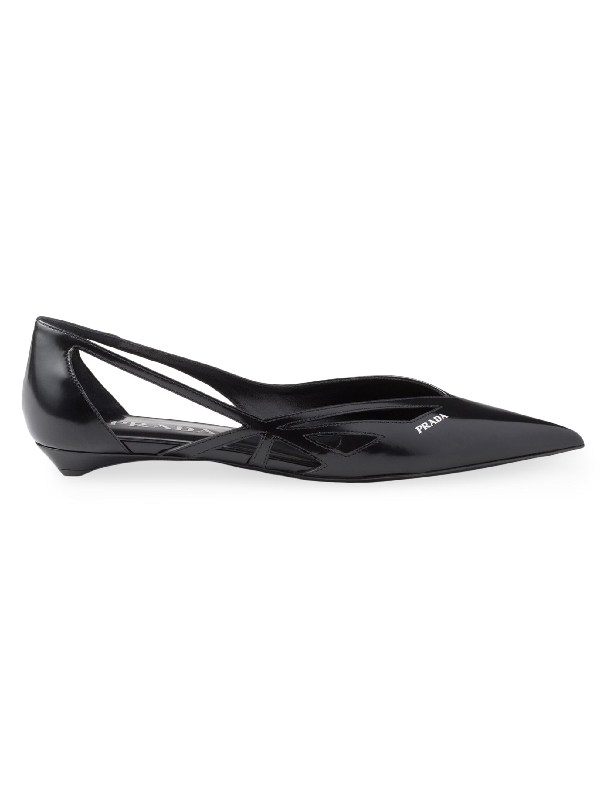 Prada Women's Brushed Leather Cut-Out Ballerinas - Black
