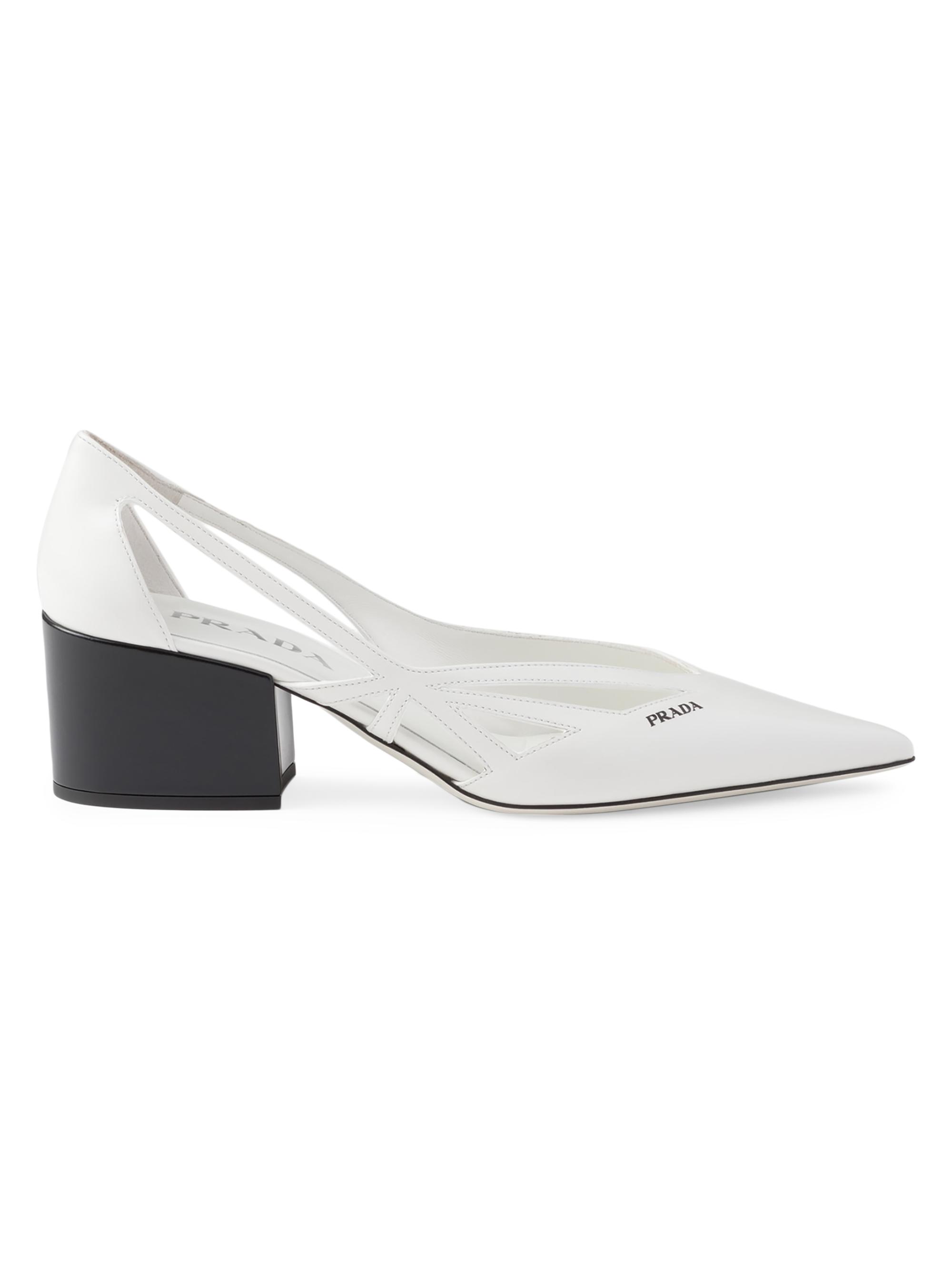 Prada Women's Brushed Leather Cut-Out Pumps - White