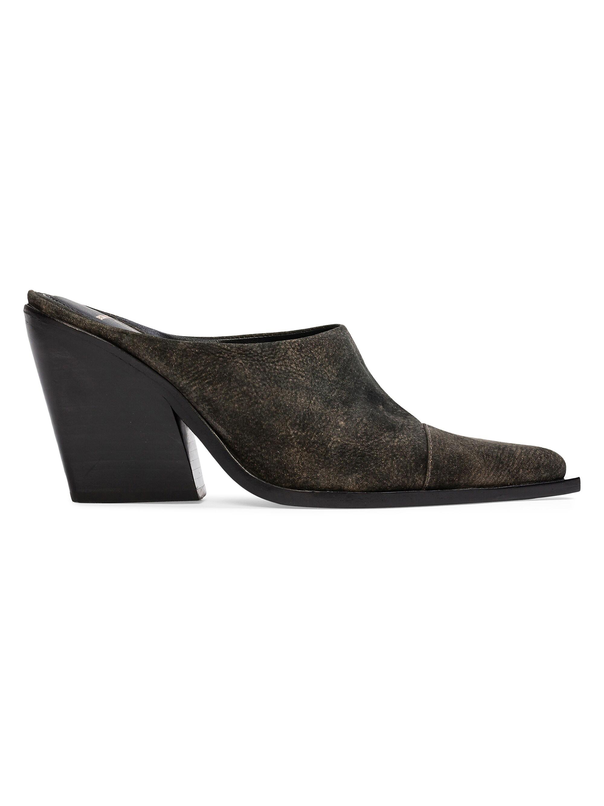 Black Suede Studio Women's Noa 100MM Western Mules - Olive