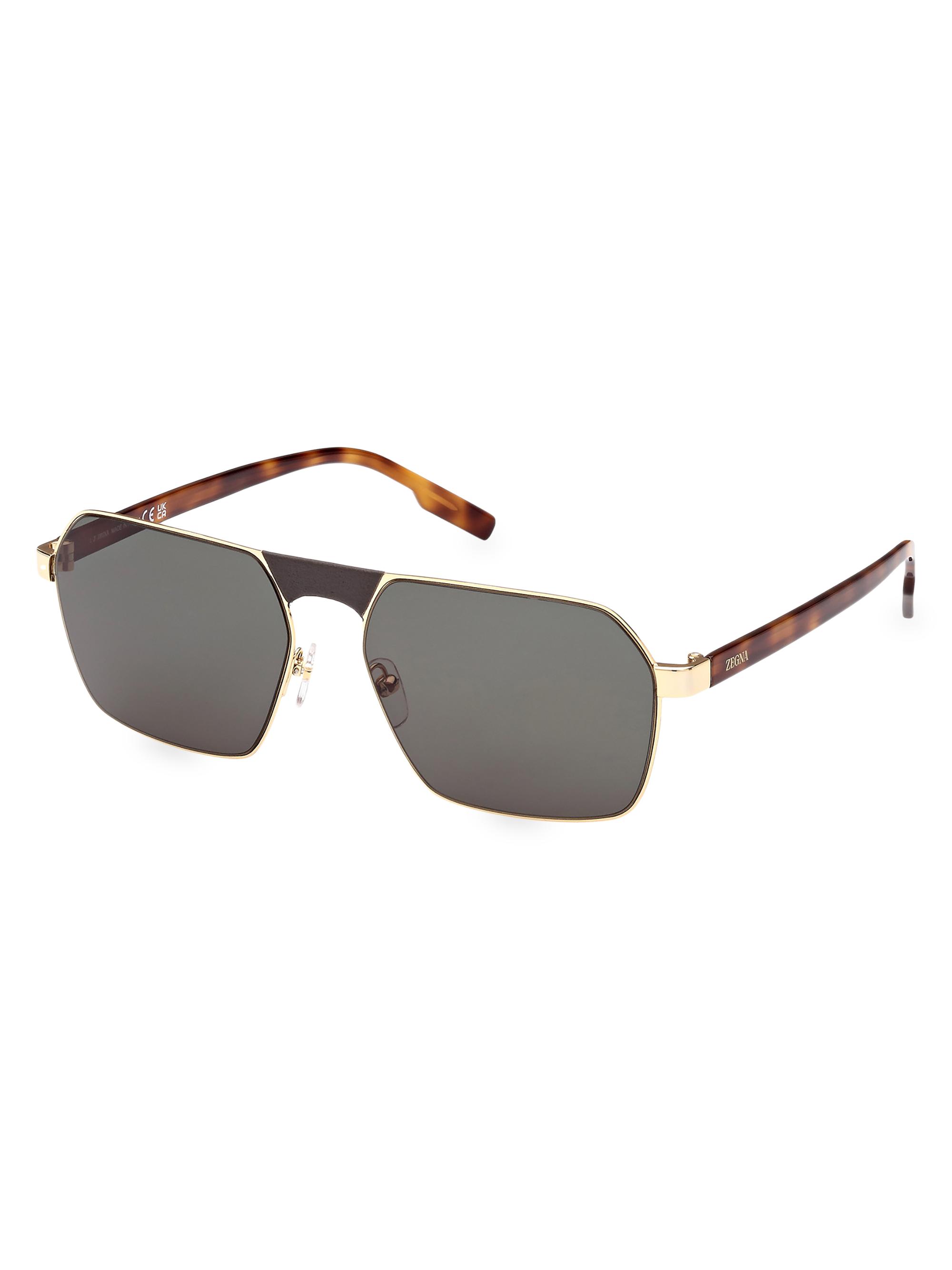 ZEGNA Men's Metal Navigator Sunglasses - Dark Grey Gold Havana