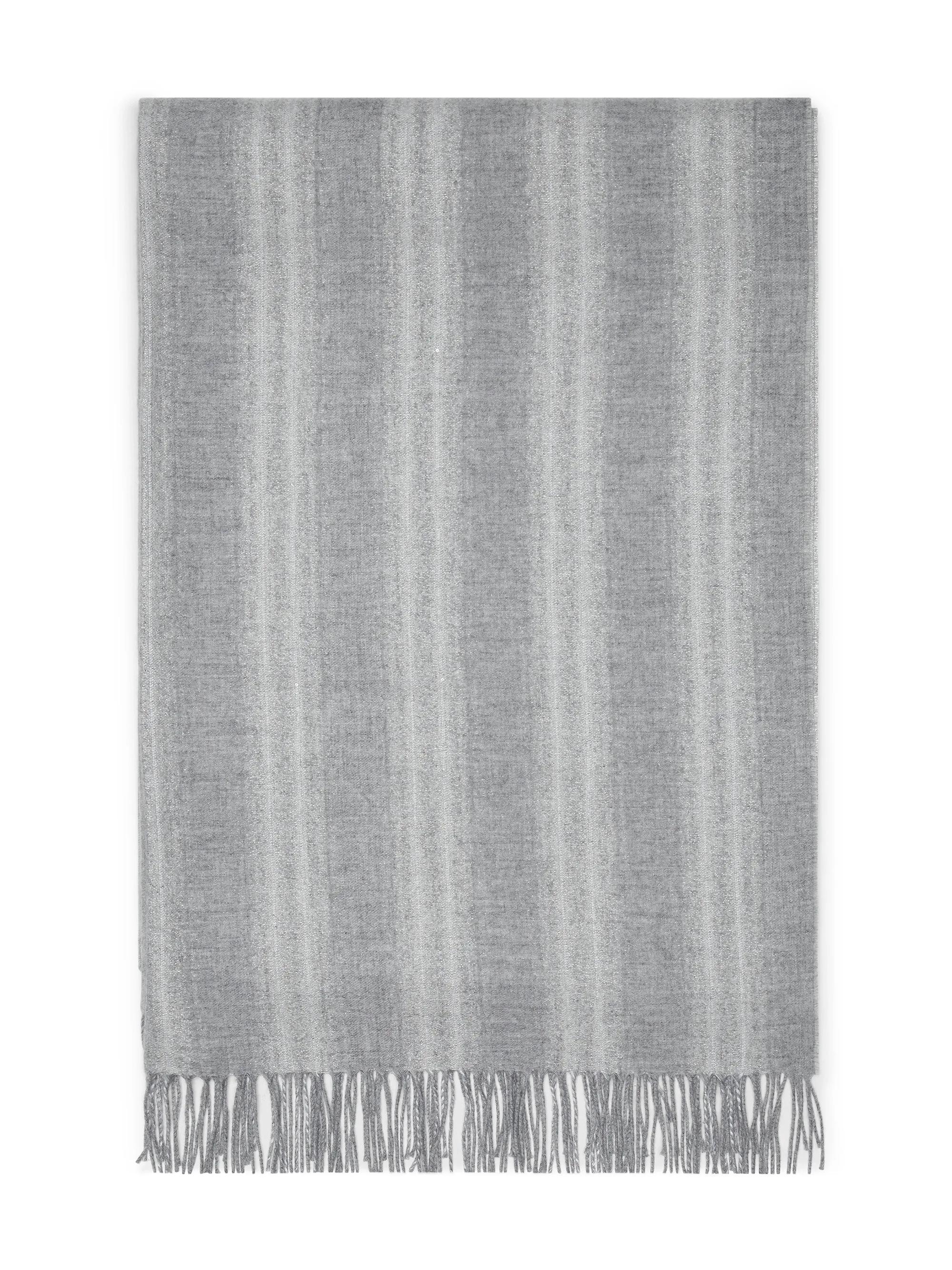 Brunello Cucinelli Women's Cashmere and Silk Scarf with Sparkling and Dazzling Stripes - Light Grey