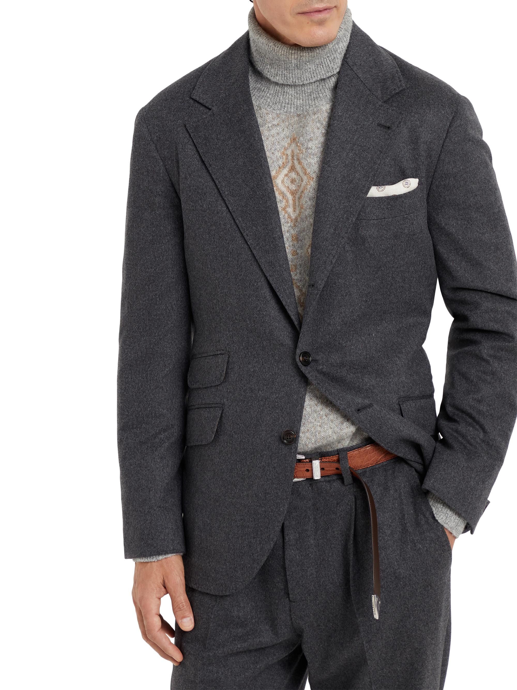 Brunello Cucinelli Men's Combed Flannel Deconstructed Cavallo Blazer - Grey