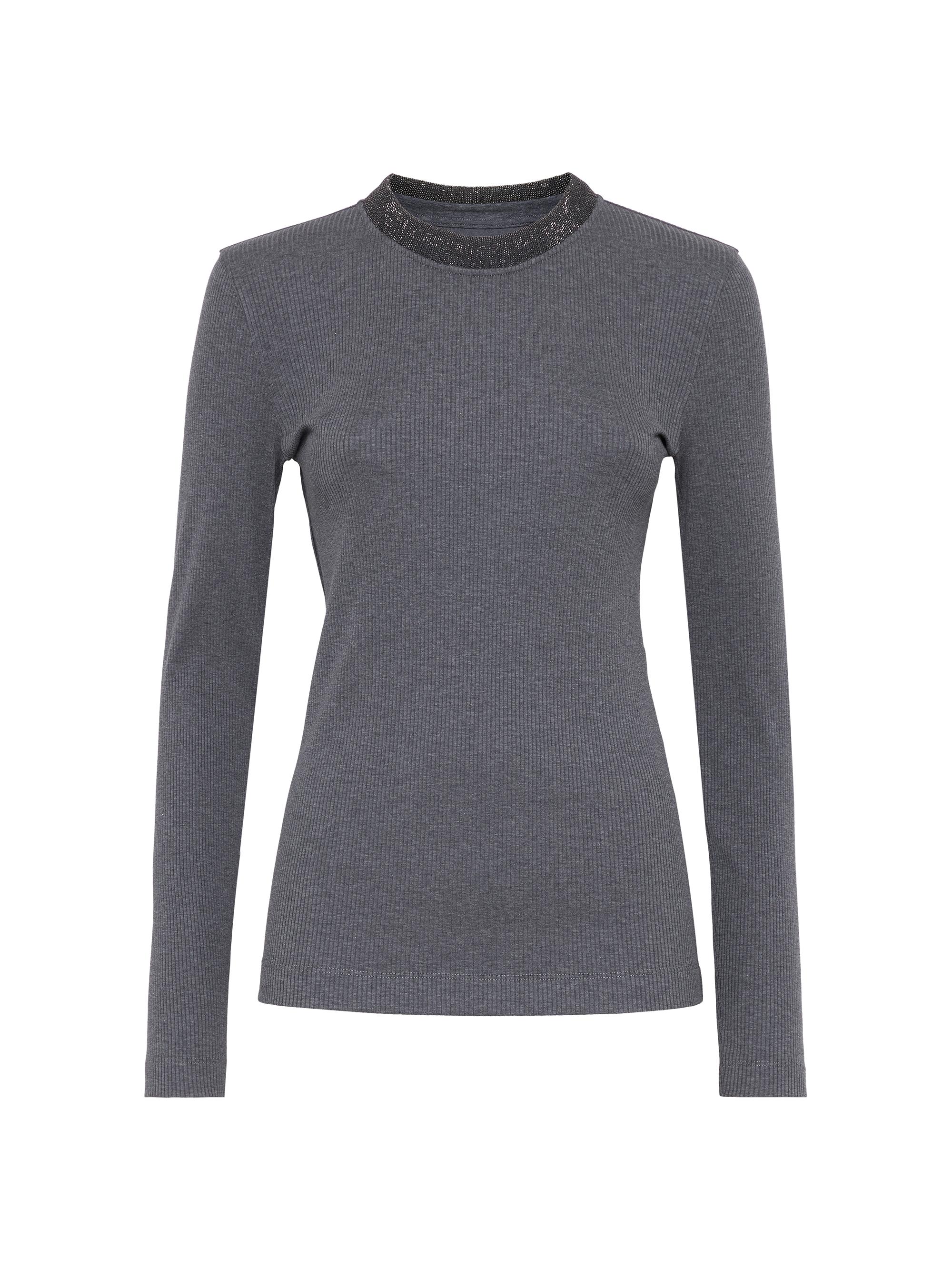 Brunello Cucinelli Women's Comfort Cotton Ribbed Jersey T-Shirt - Dark Grey