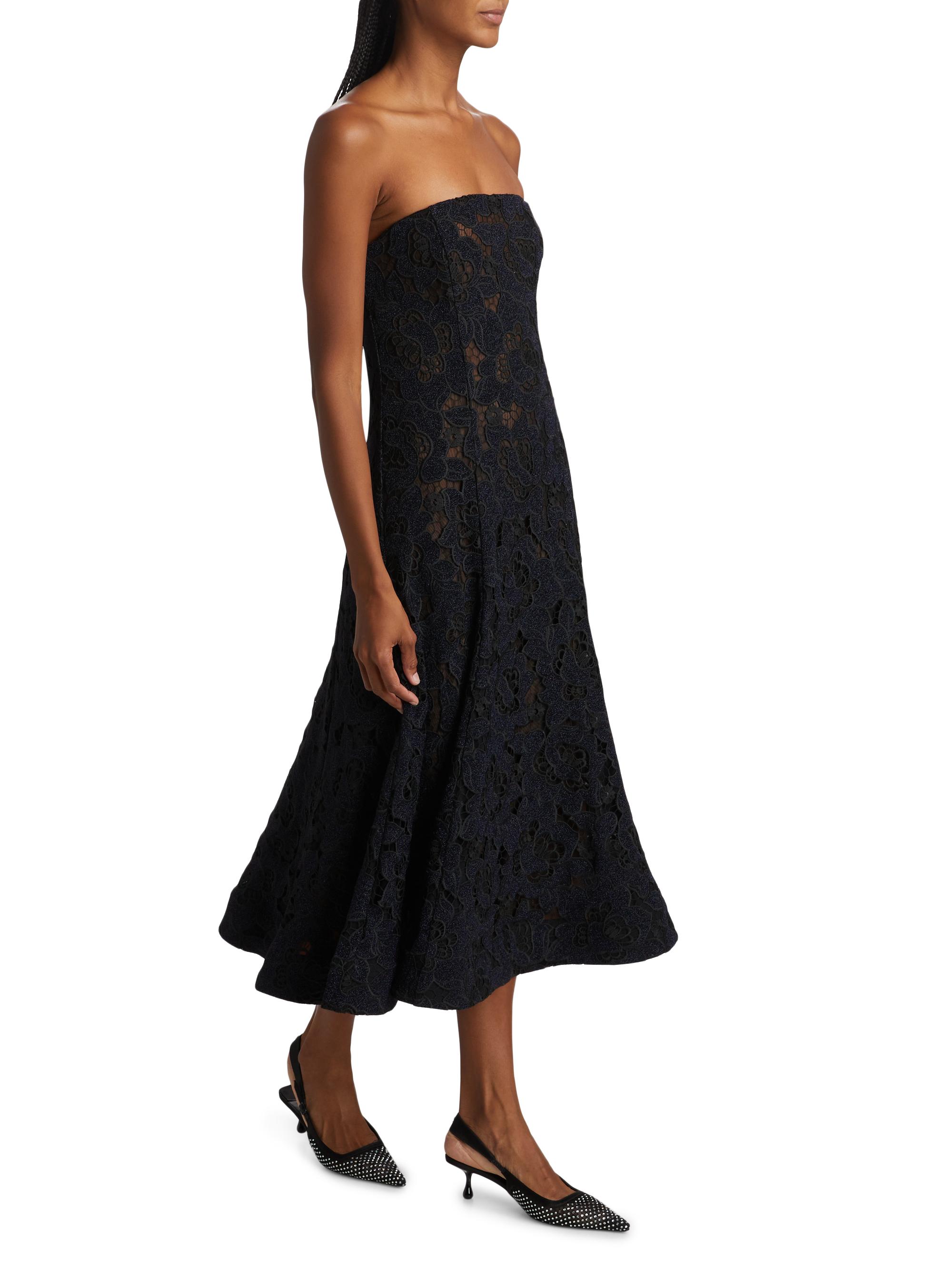 As It May Women's Jules Metallic Lace Bandeau Midi-Dress - Dark Navy - Size Medium