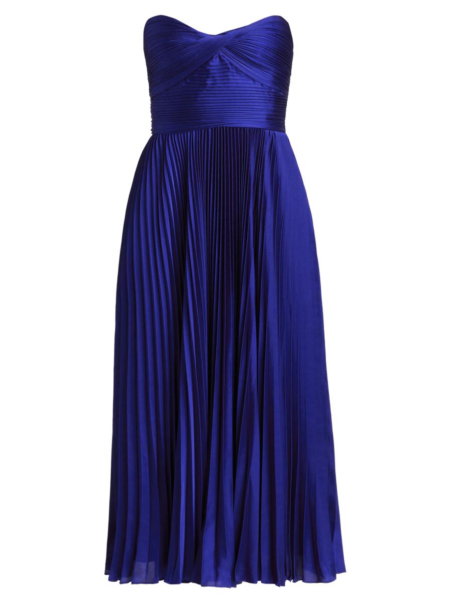 As It May Women's Jeanne Pleated Satin Strapless Midi-dress In Blue
