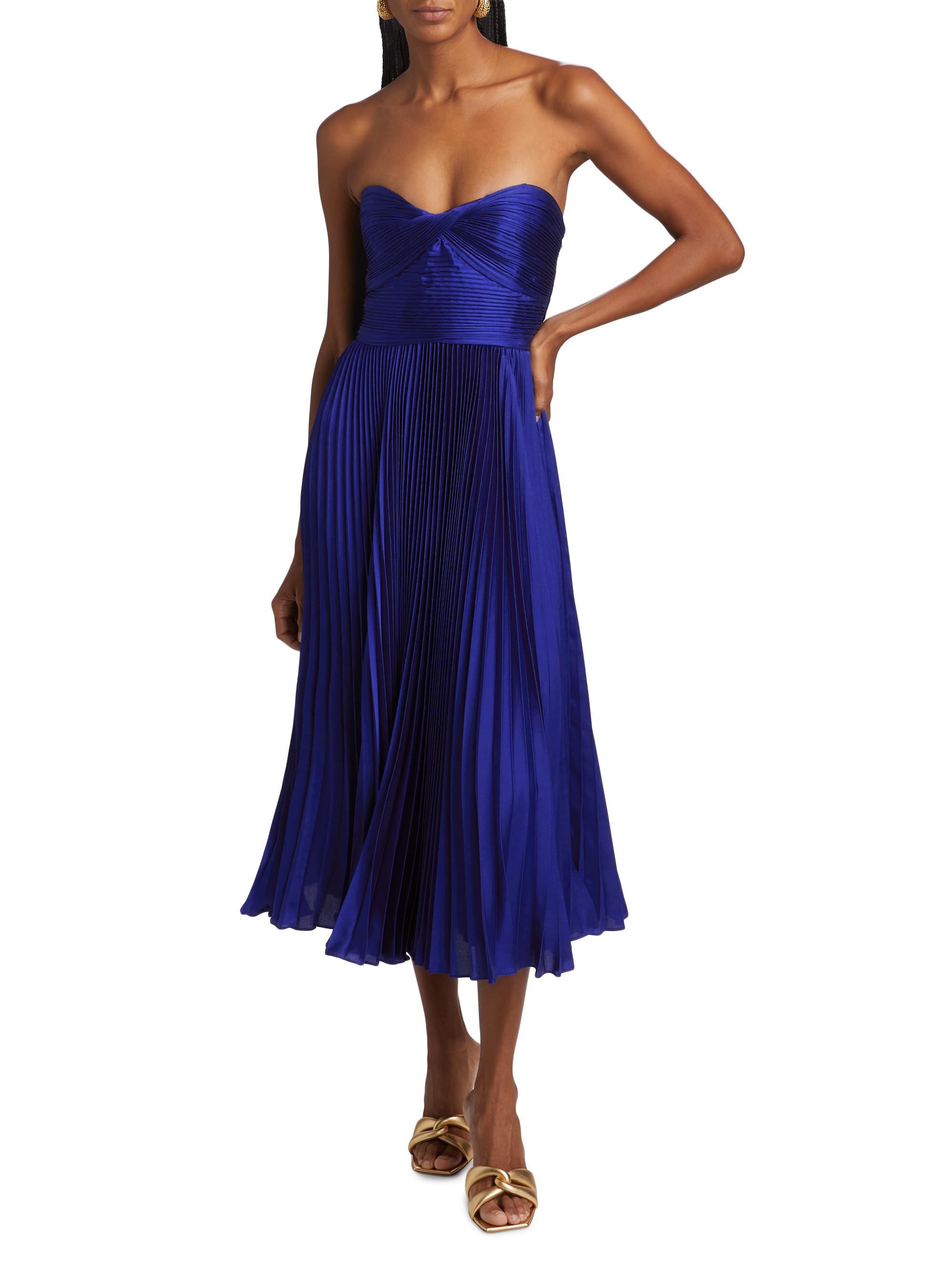 As It May Women's Jeanne Pleated Satin Strapless Midi-Dress - Electric Blue - Size XL