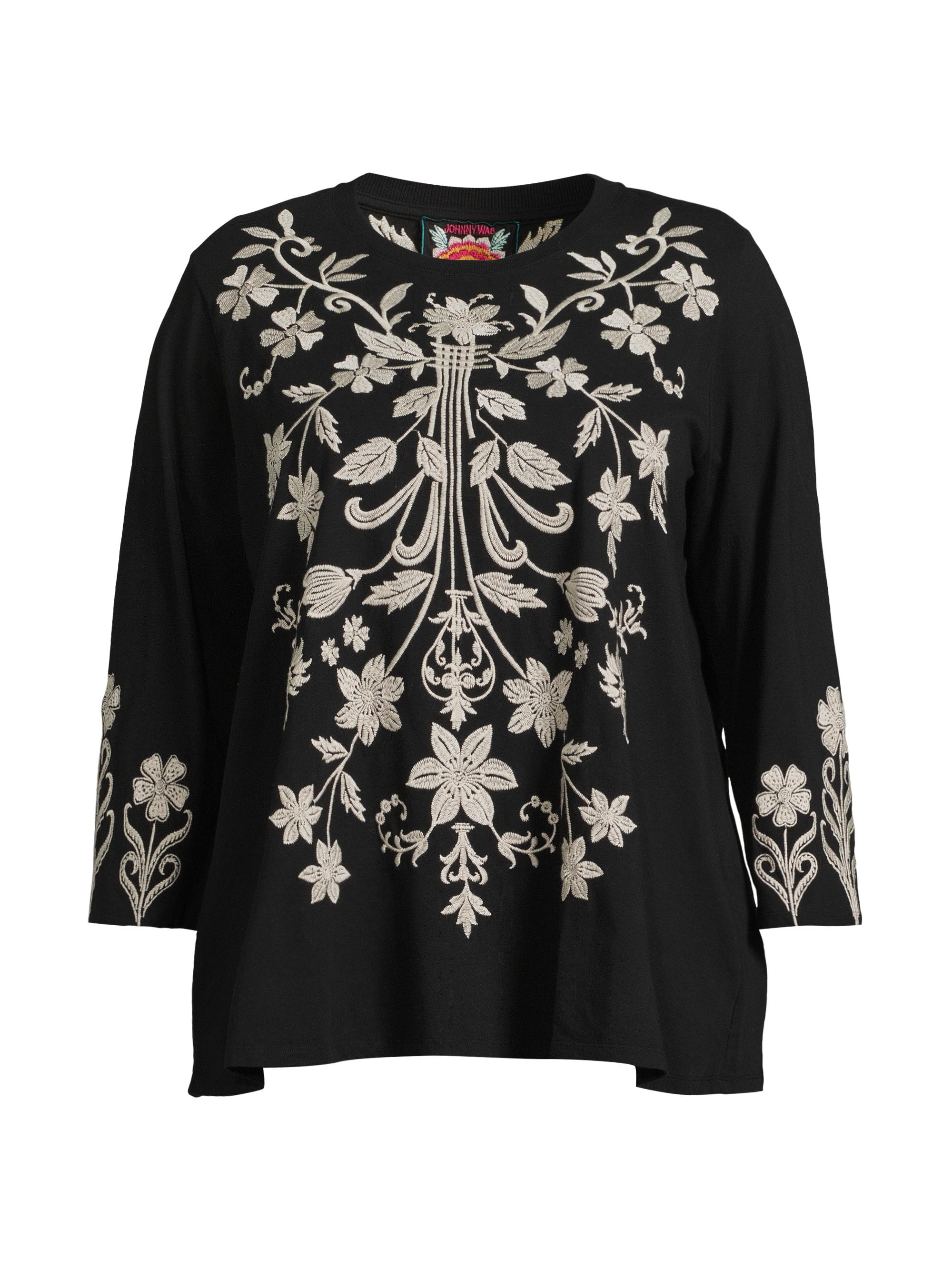 Johnny Was Women's Plus Size, Talithia Embroidered T-Shirt - Black