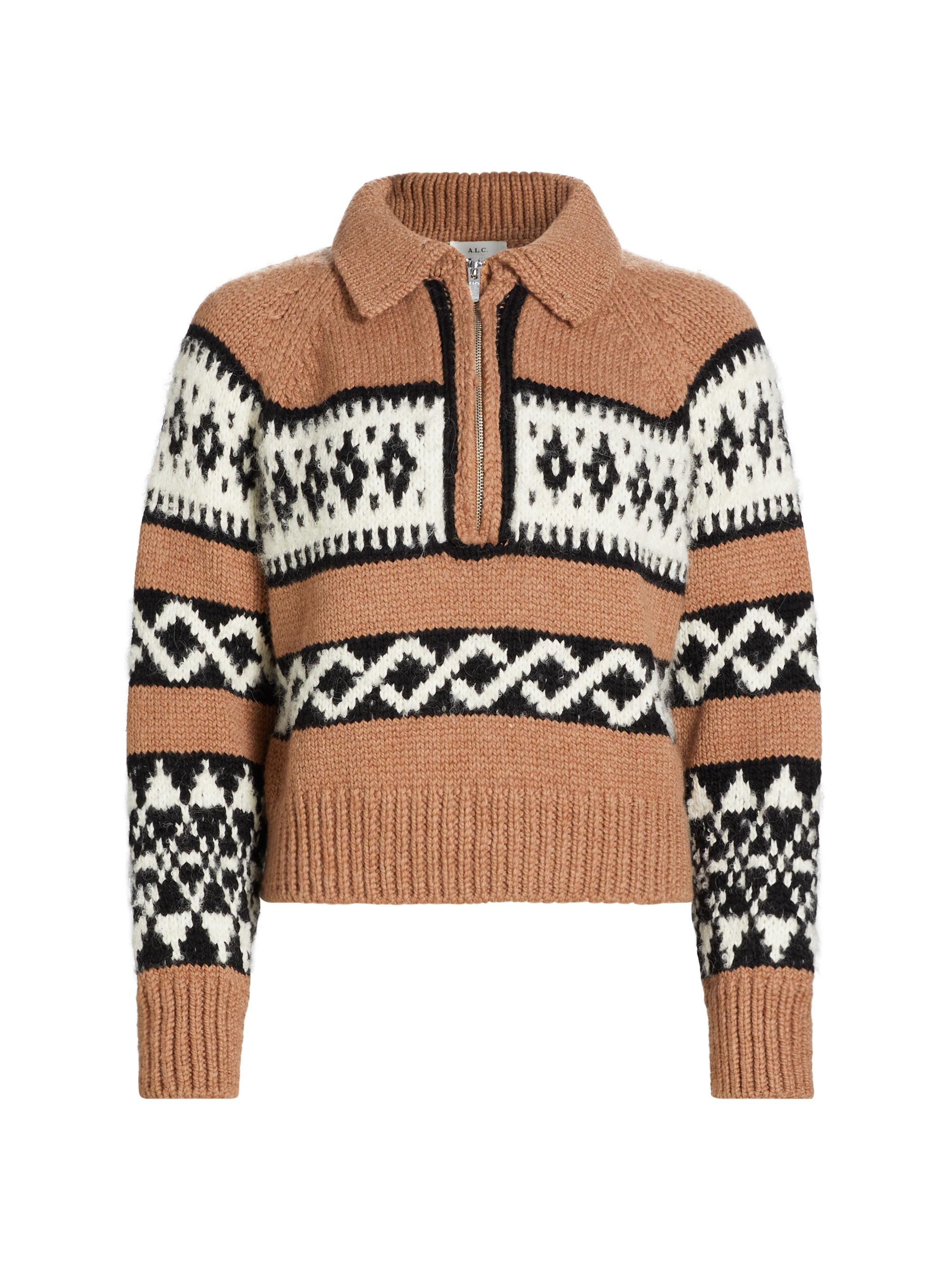 A.L.C. Women's Carter Intarsia Merino-Wool Half-Zip Sweater - Camel Multi