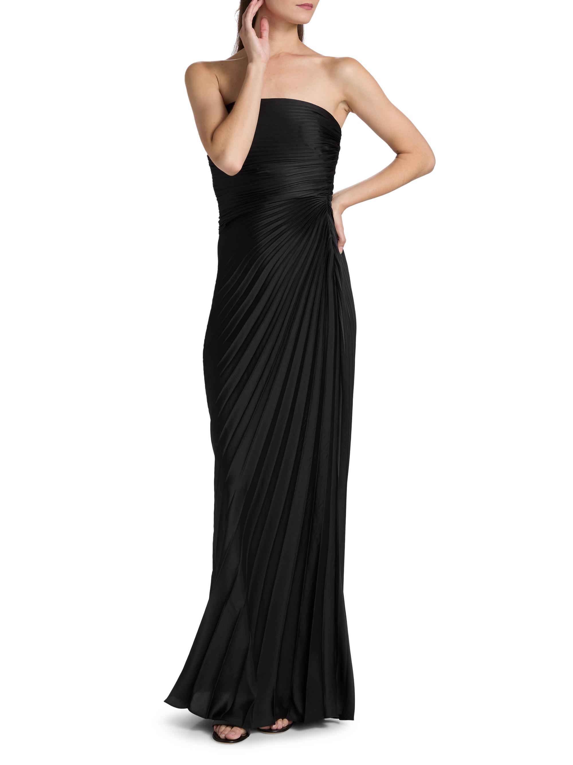 A.L.C. Bianca Strapless Pleated Maxi Dress in Black, Size 12