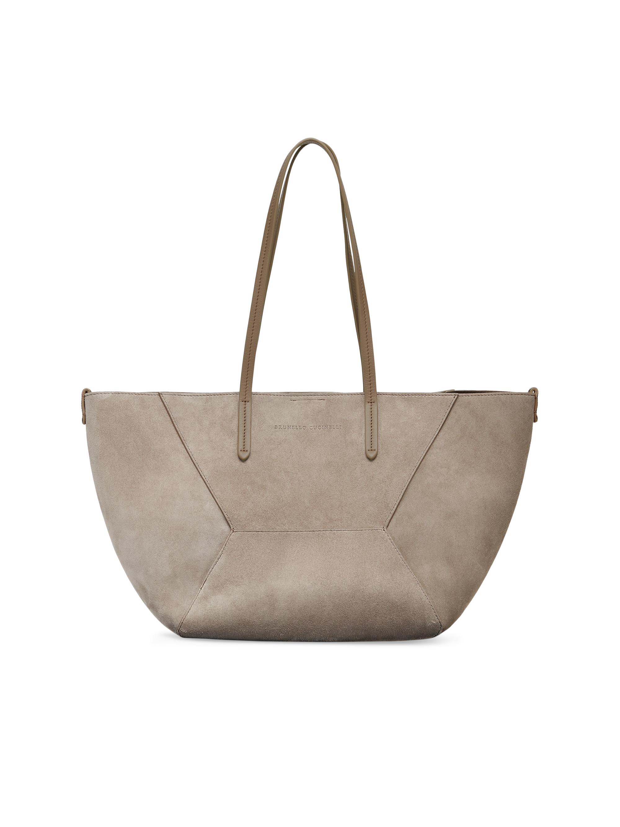 Brunello Cucinelli Women's Suede Shopper Bag with Monili - Light Grey