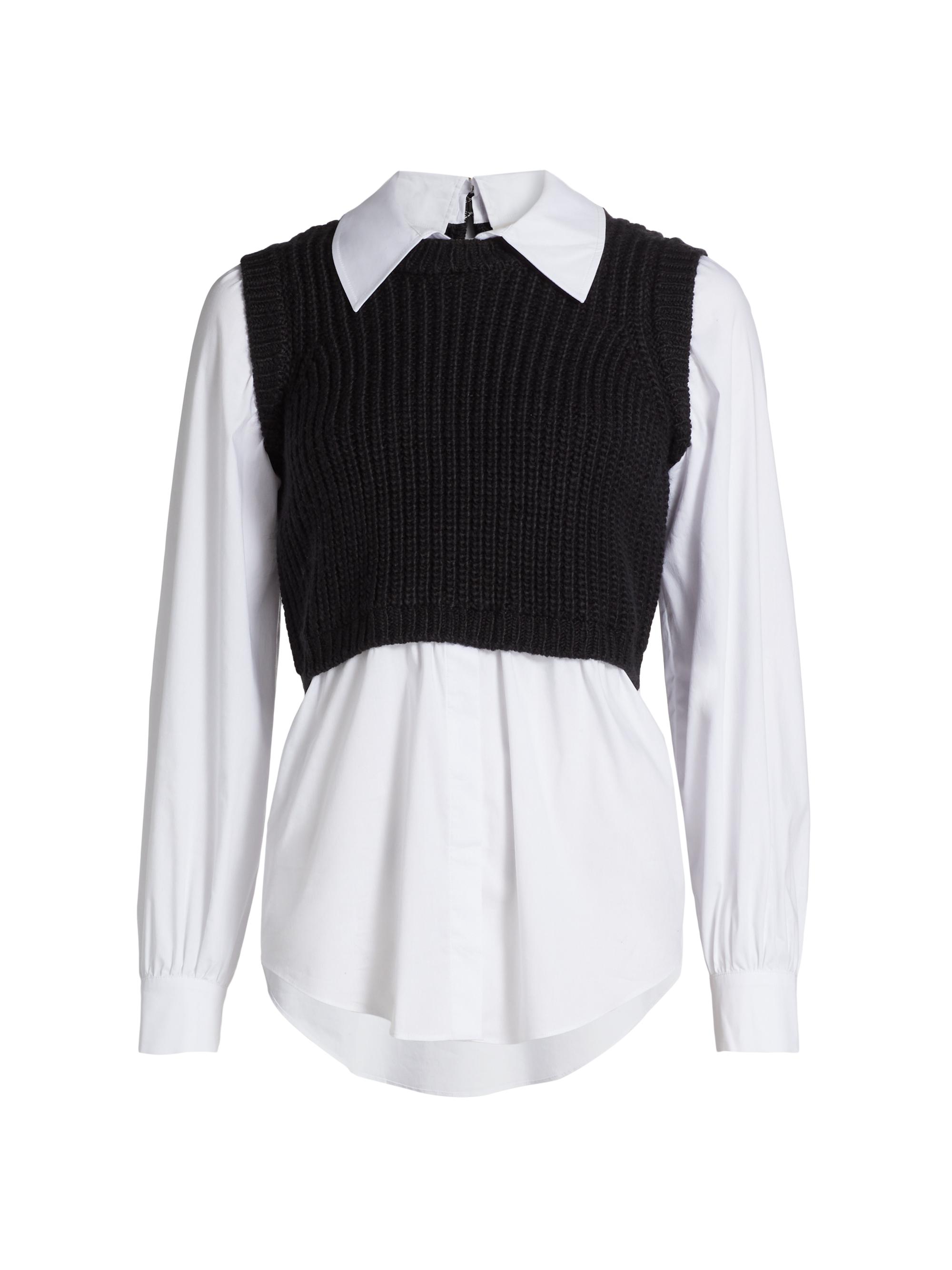 CINQ A SEPT Women's Mara Shakere Layered Top - Black