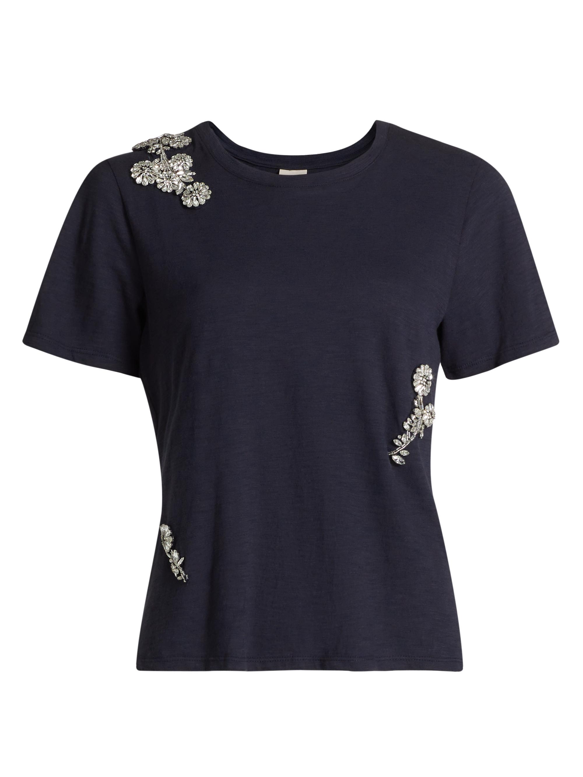 CINQ A SEPT Women's Crystal Chrysanthemum Shrunken T-Shirt - Navy
