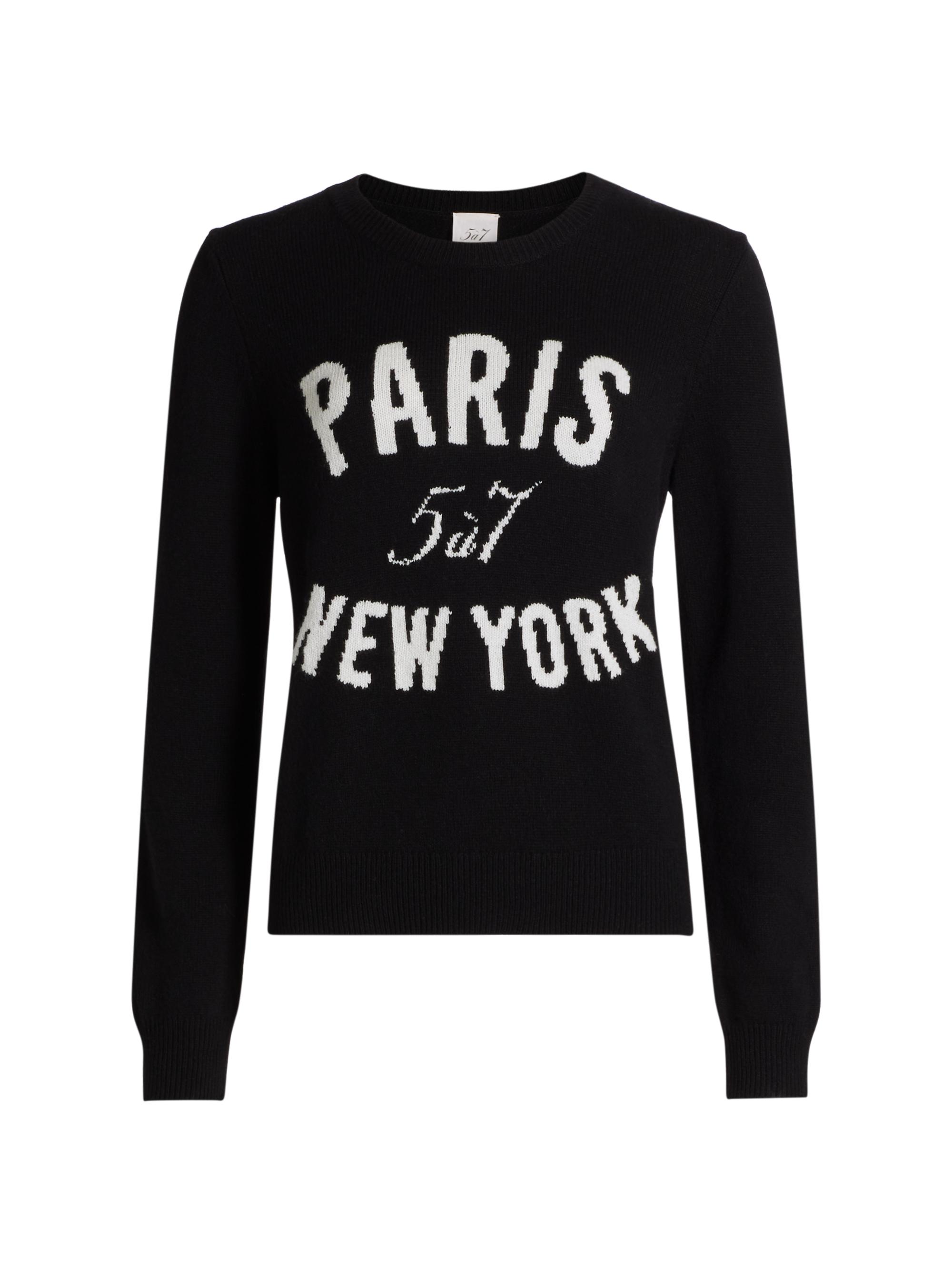 CINQ A SEPT Women's Paris New York Crewneck Sweater - Black