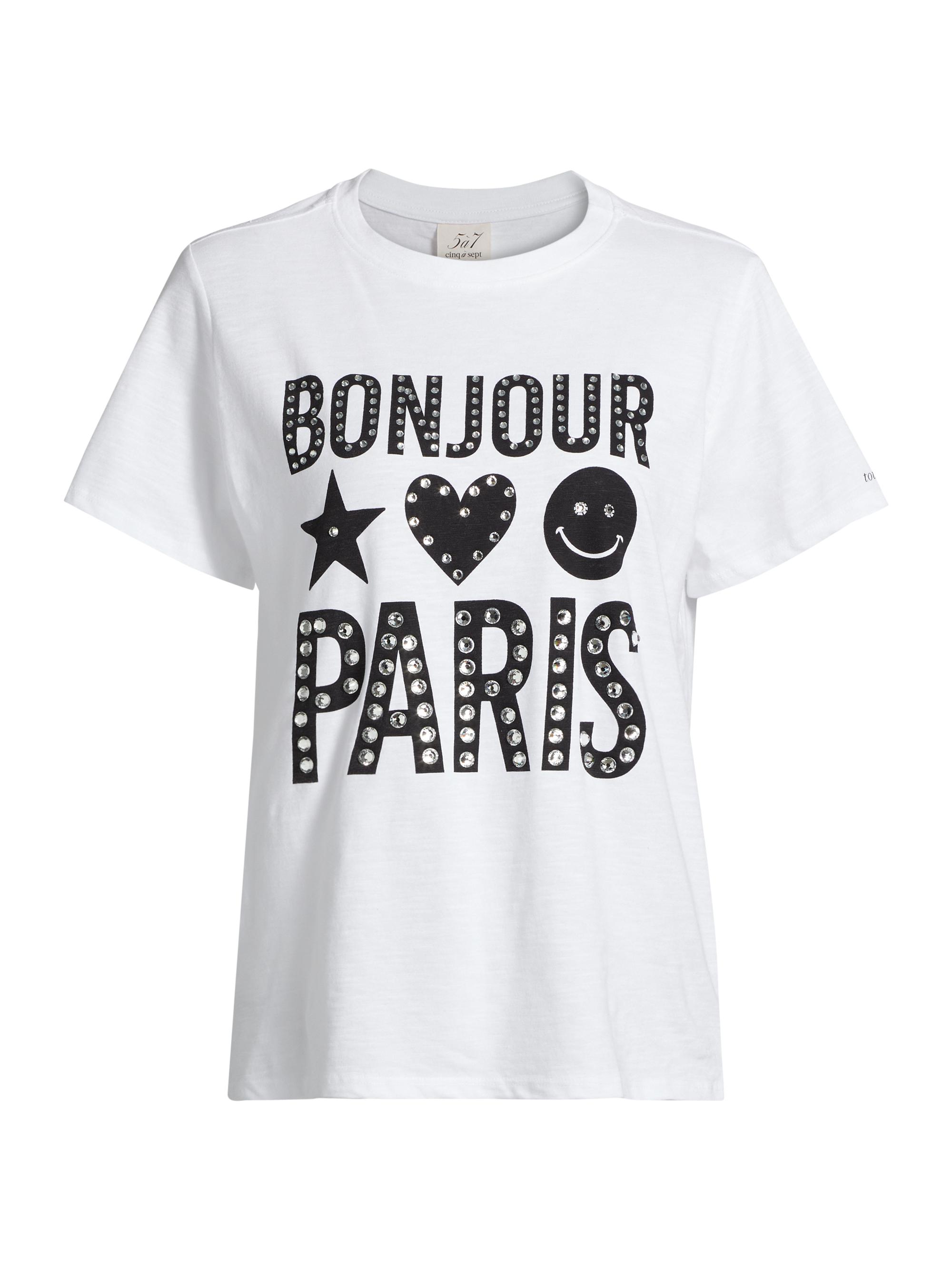 CINQ A SEPT Women's Heatset Bonjour Paris T-Shirt - White Black