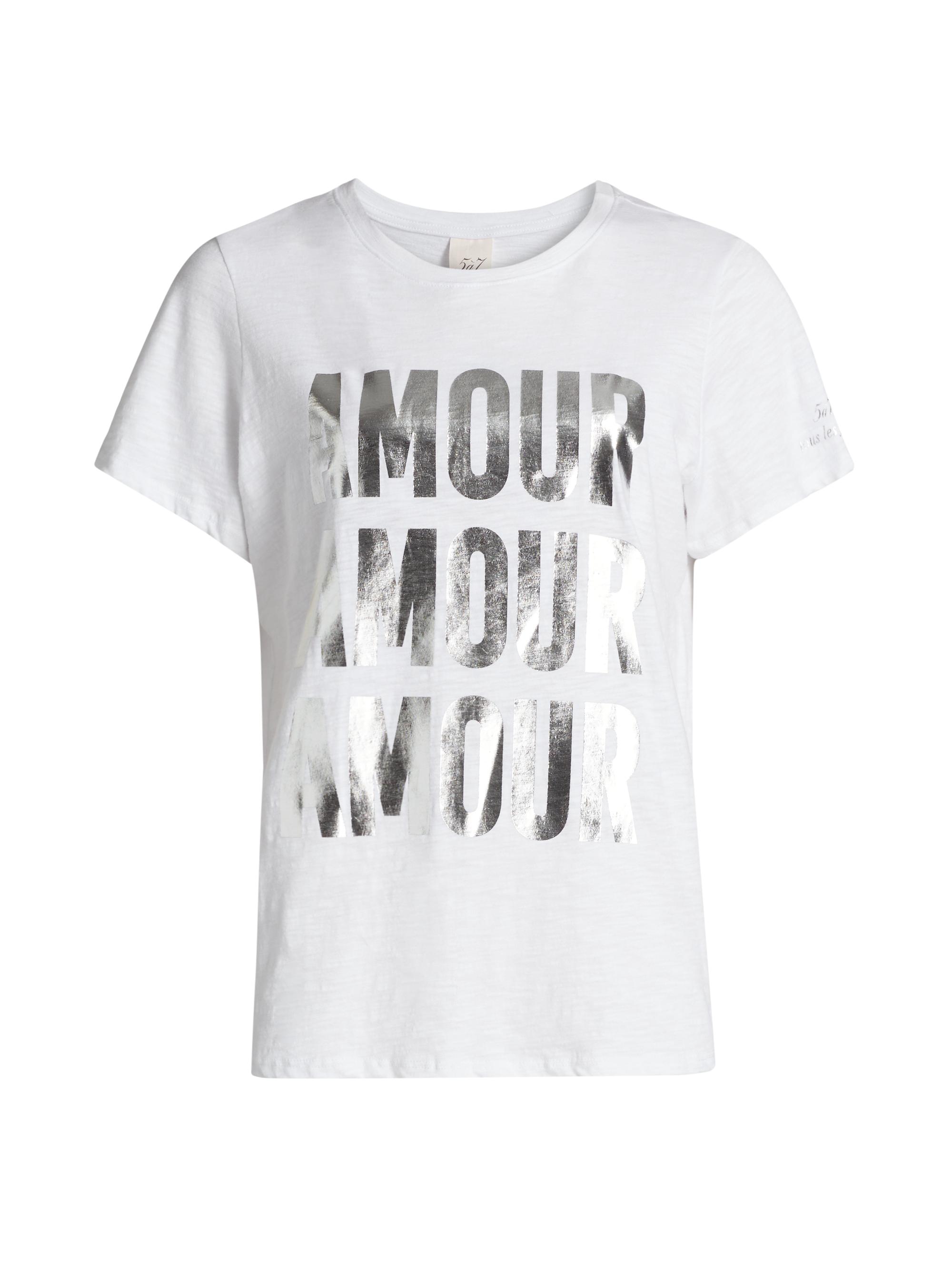 CINQ A SEPT Women's Amour Amour Amour Foiled T-Shirt - White Silver