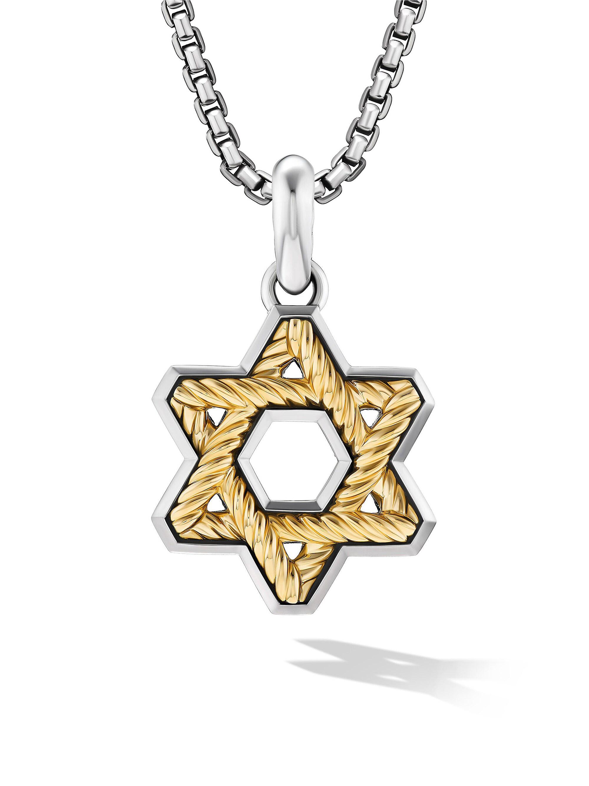 David Yurman Men's Cable Star of David Amulet in Sterling Silver with 18K Yellow Gold, 19MM - Silver