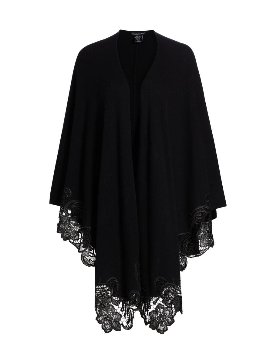 Sofia Cashmere Women's Lace-trim Cashmere Knit Cape In Black