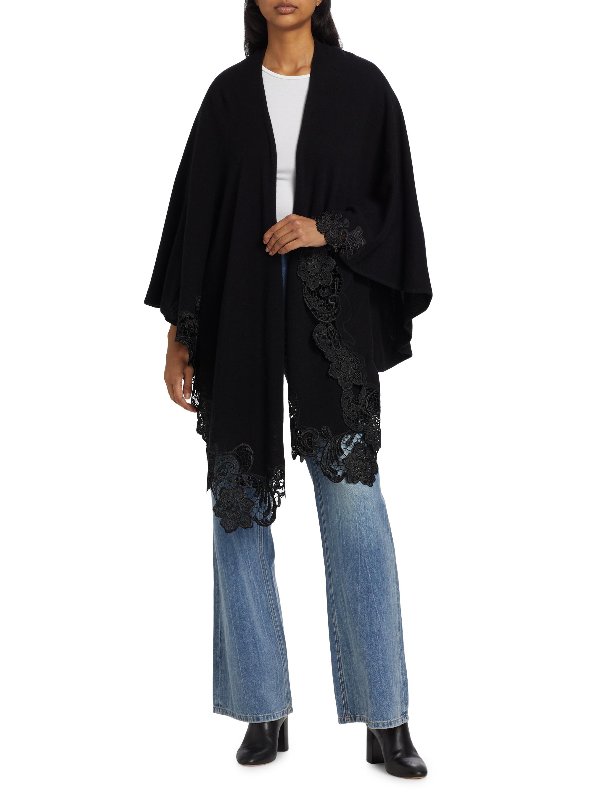 Sofia Cashmere Lace-Trim Cashmere Knit Cape | Saks Fifth Avenue