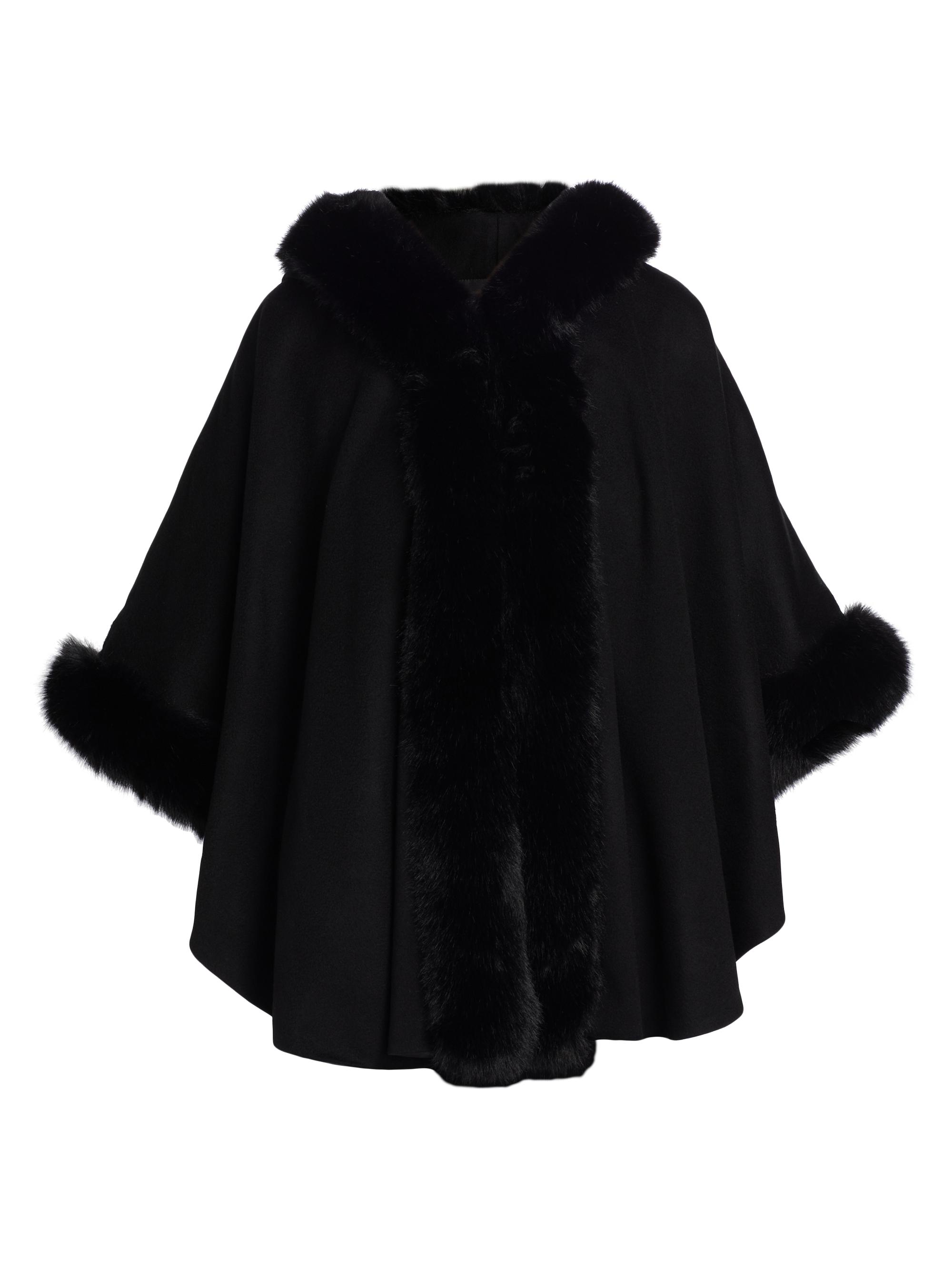 Sofia Cashmere Women's Whipstitch Faux-Fur Hooded Cape - Black