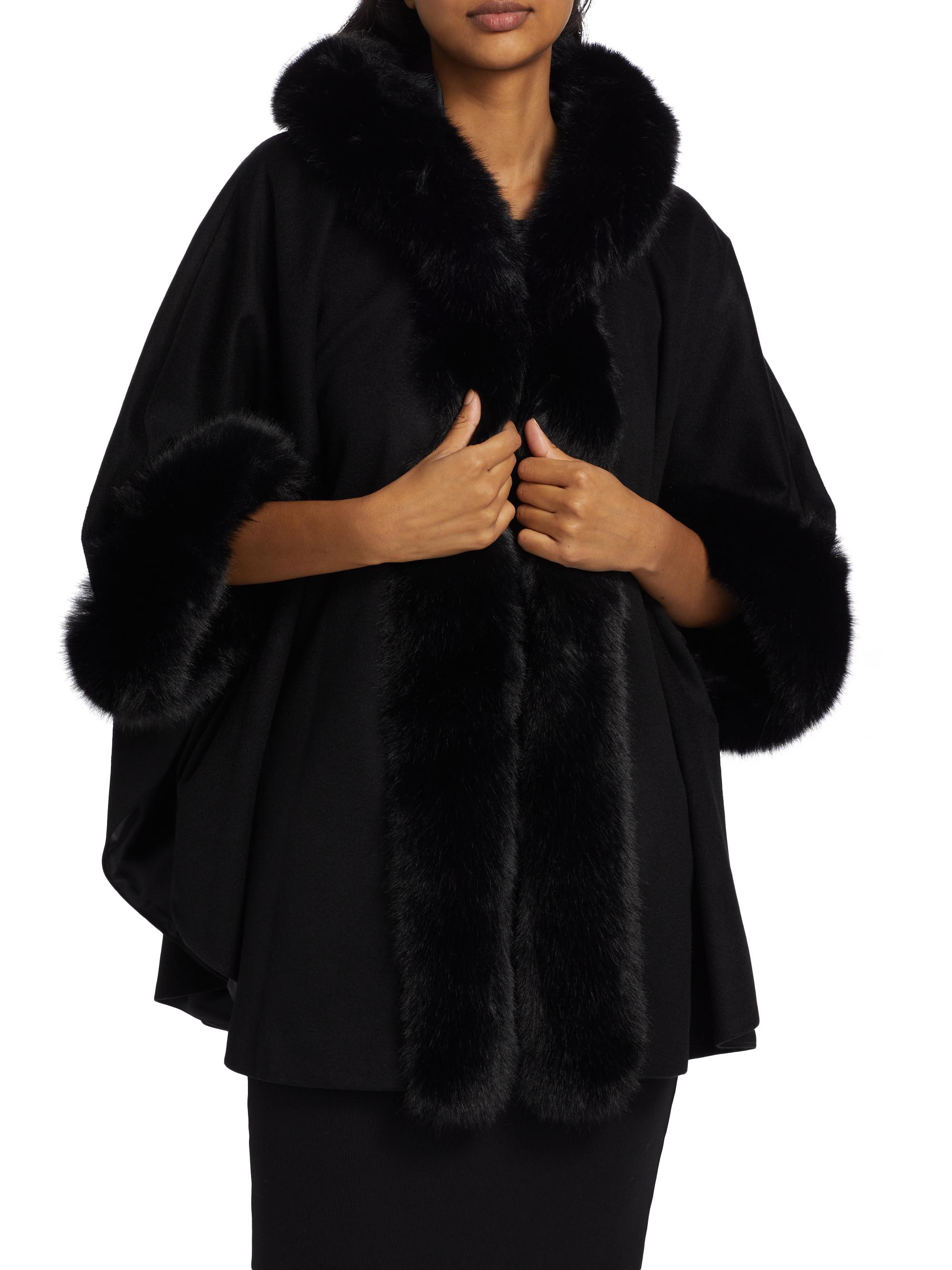 Sofia Cashmere Whipstitch Faux-Fur Hooded Cape | Saks Fifth Avenue