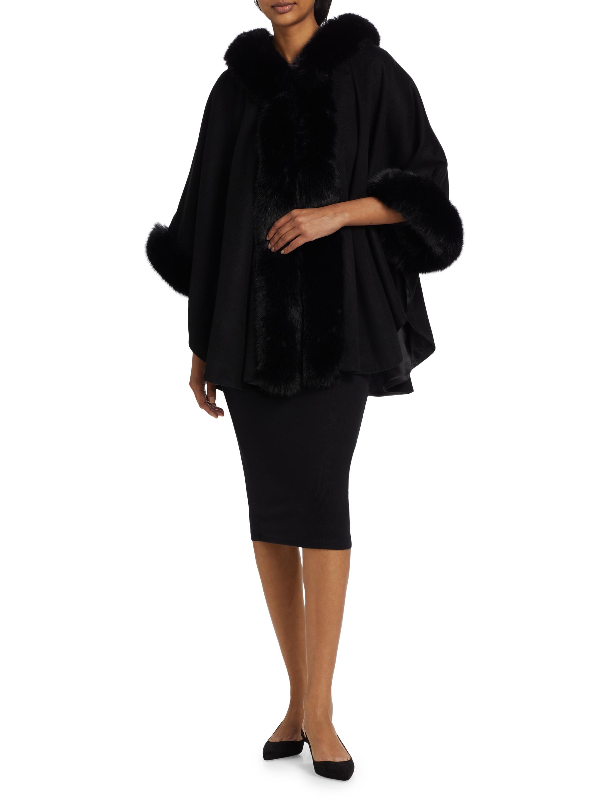 Sofia Cashmere Whipstitch Faux-Fur Hooded Cape | Saks Fifth Avenue