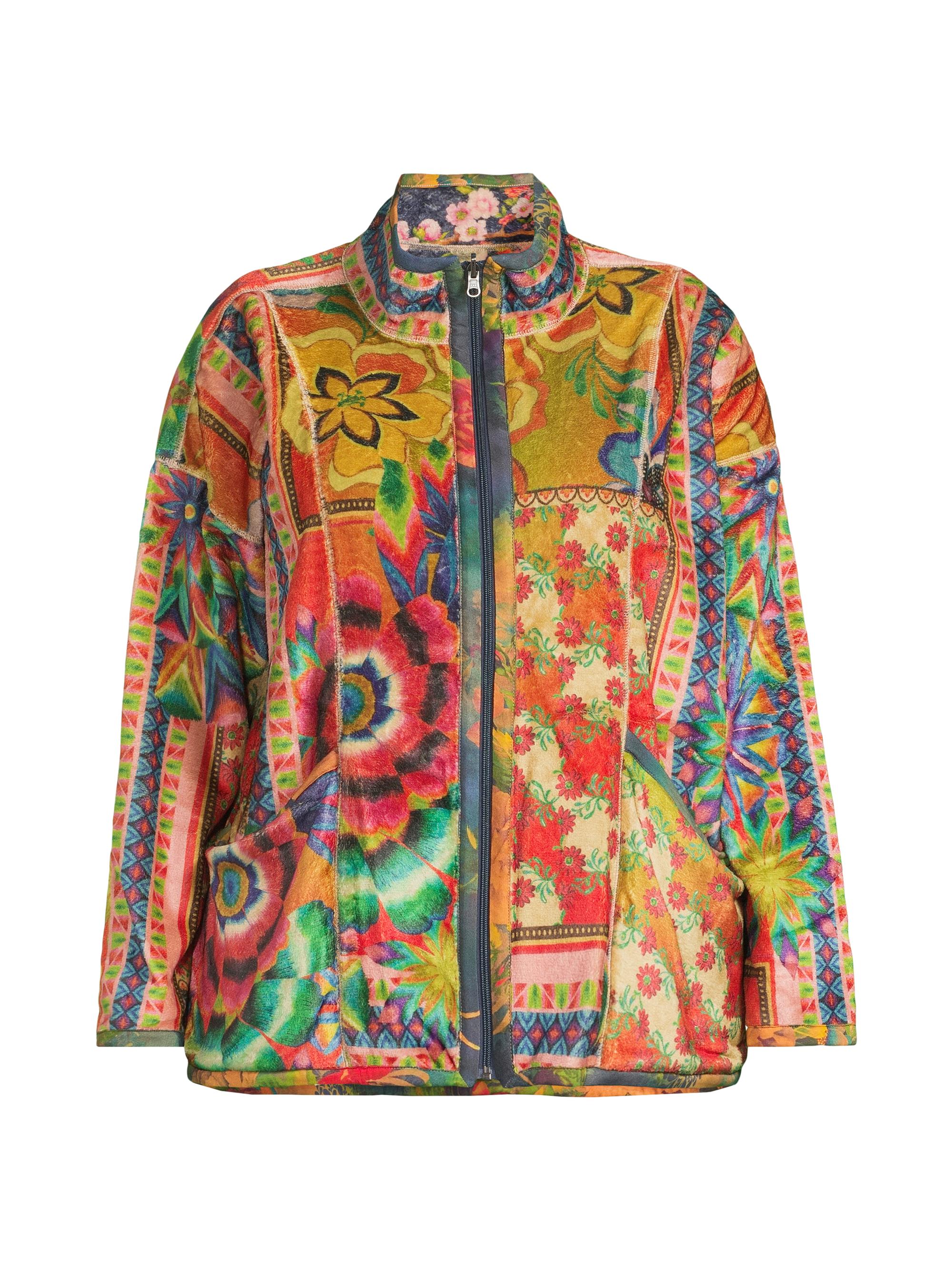 Johnny Was Women's Plus Joan Reversible Zip Jacket - Tiedye Scarf Print