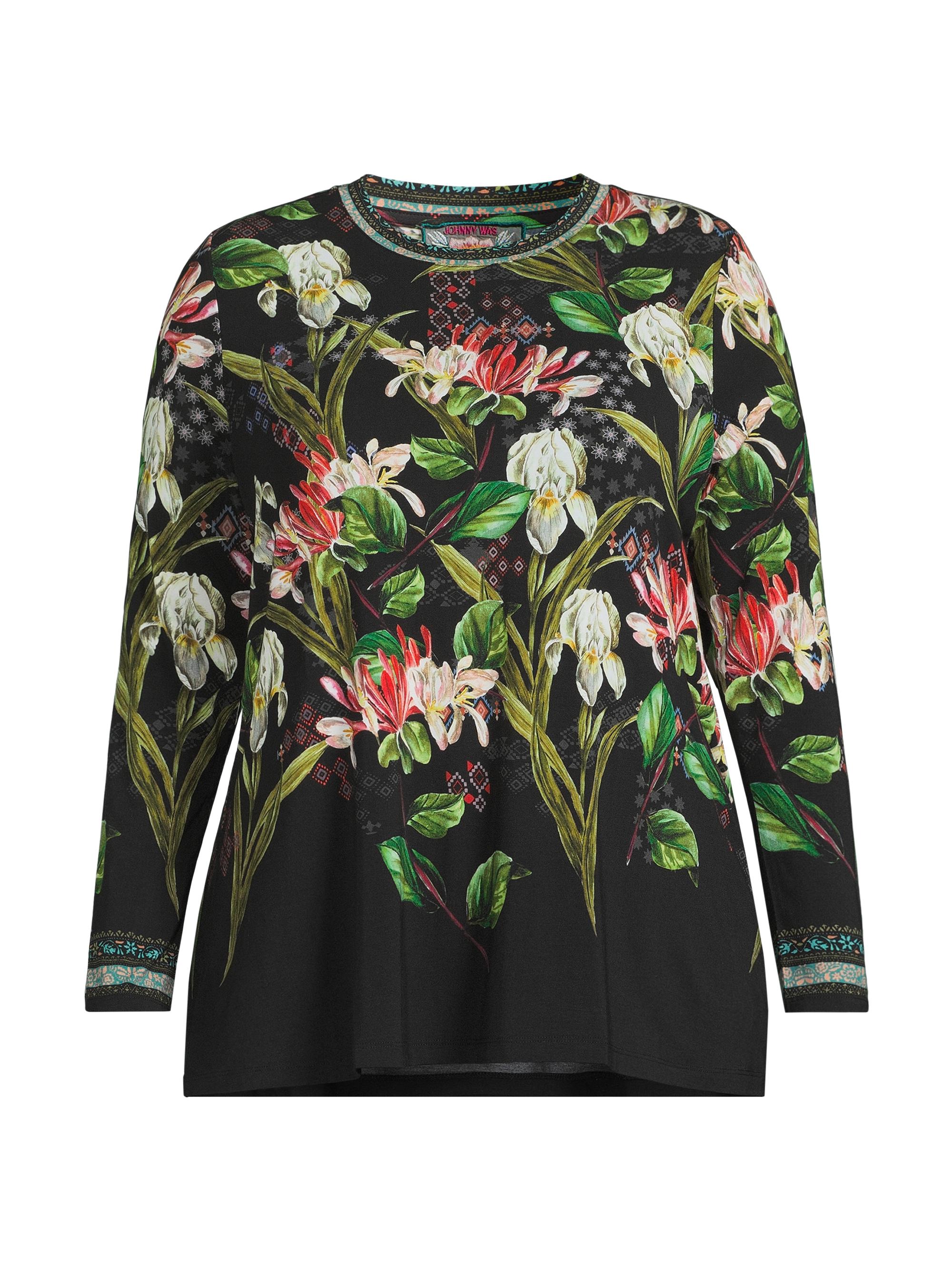 Johnny Was Women's The Janie Favorite Crewneck Swing T-Shirt - Iris Whisper Scarf Print